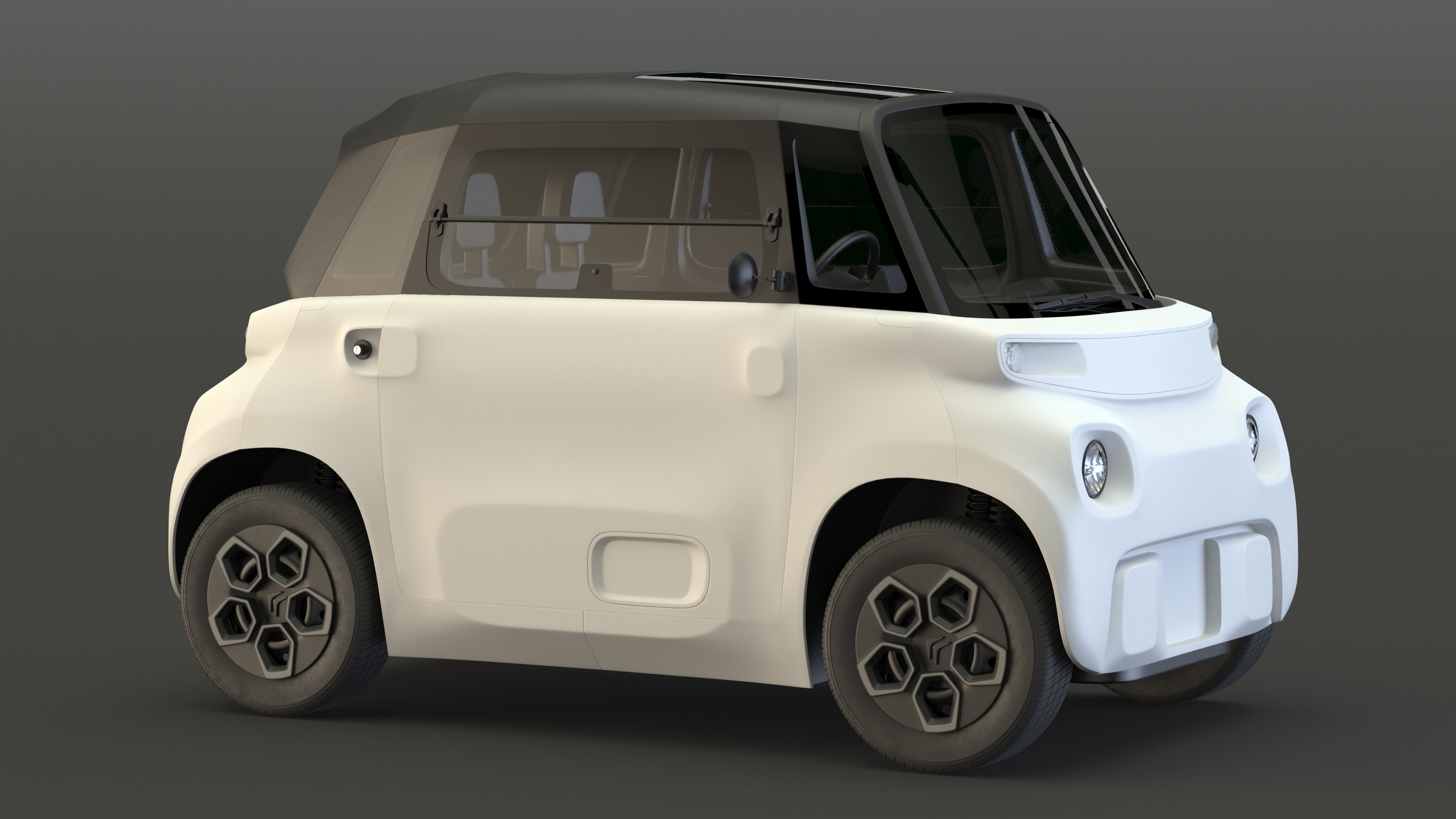 3D Little Electric Car Simple Interior Rigged for Cinema 4D