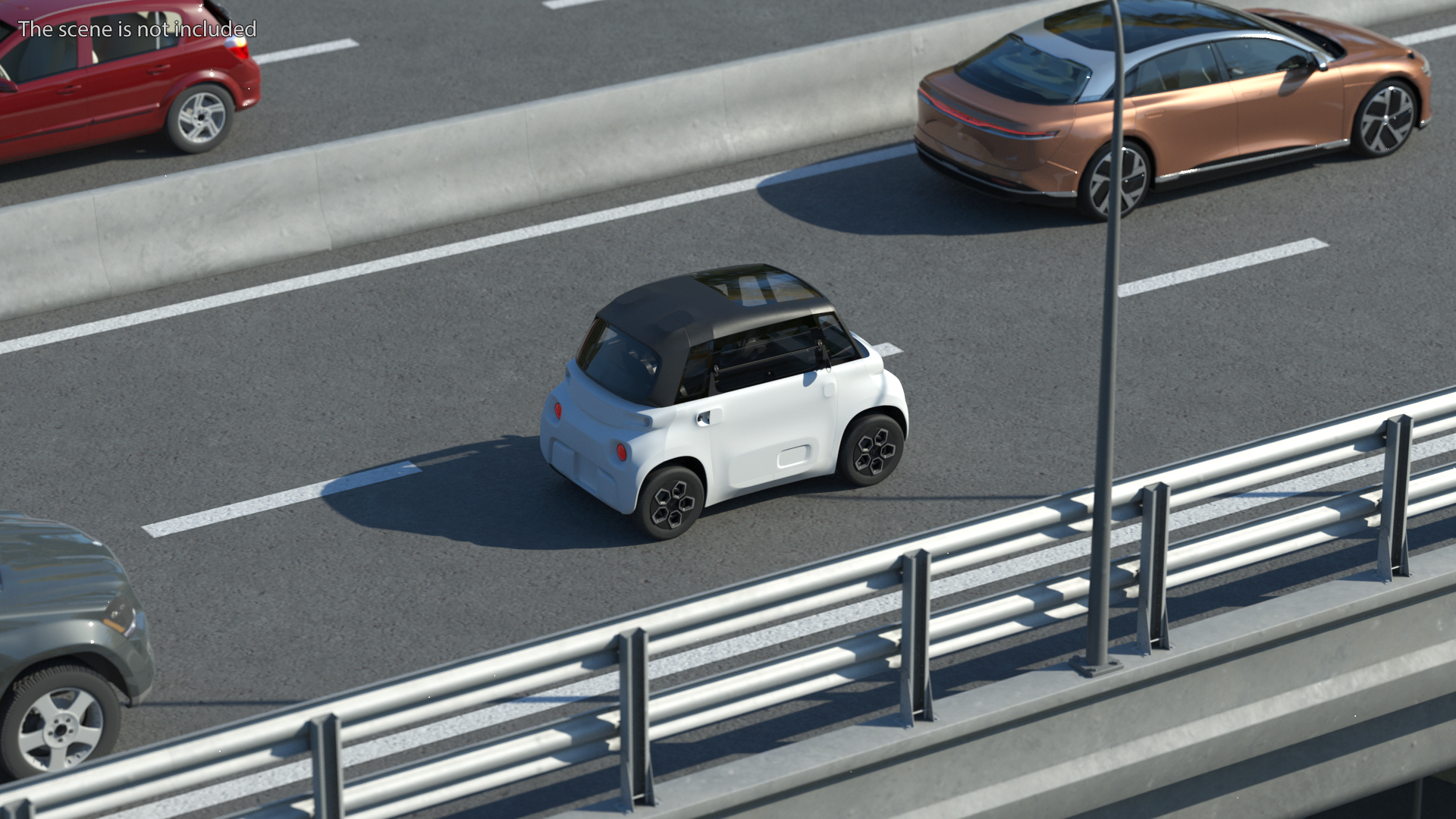 3D Little Electric Car Simple Interior Rigged for Cinema 4D