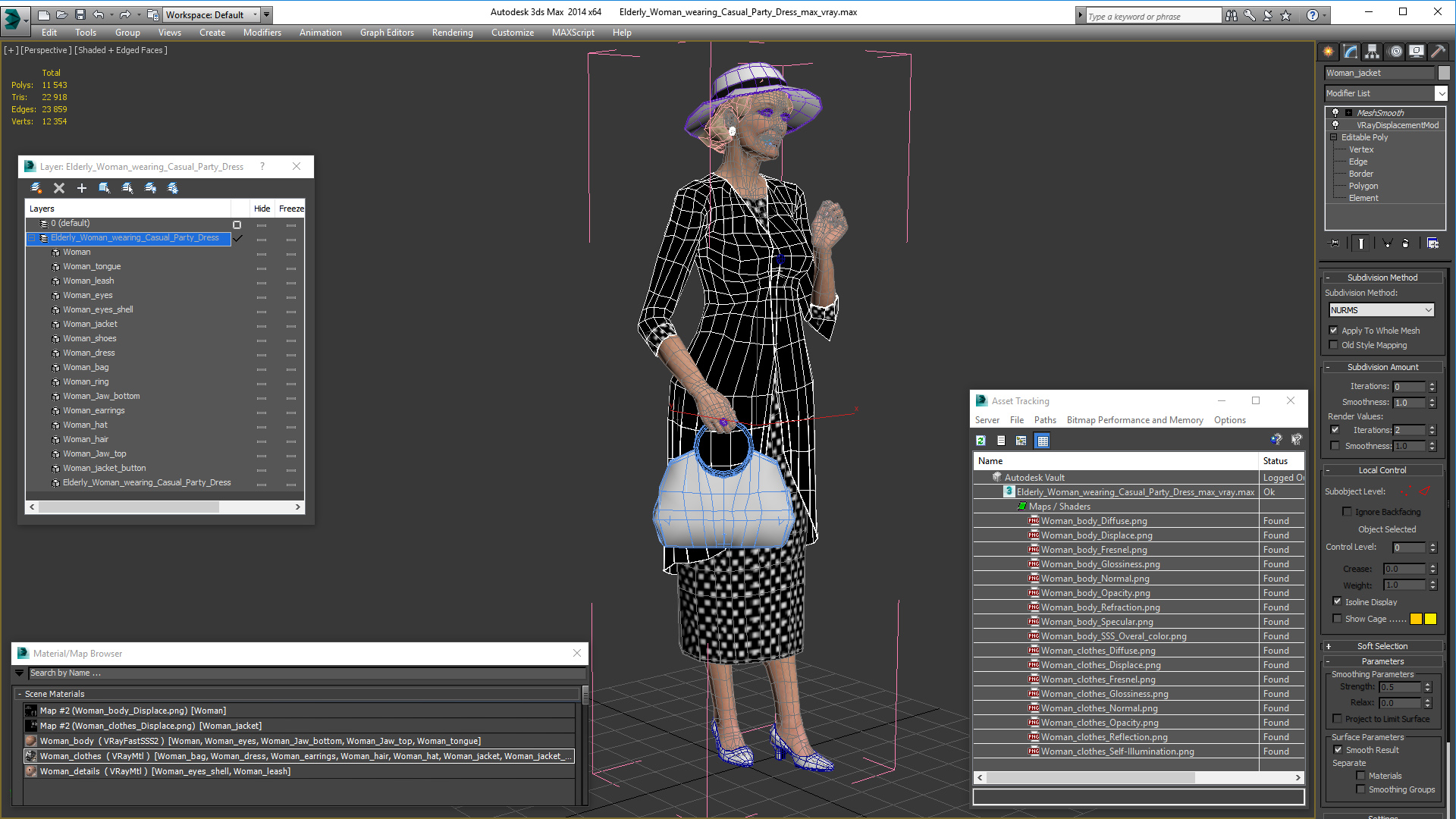 3D model Elderly Woman wearing Casual Party Dress