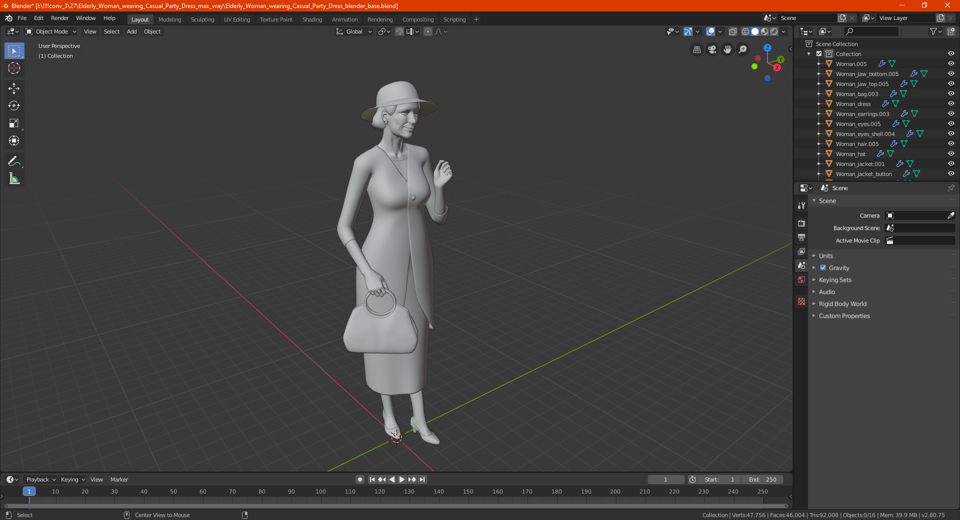 3D model Elderly Woman wearing Casual Party Dress