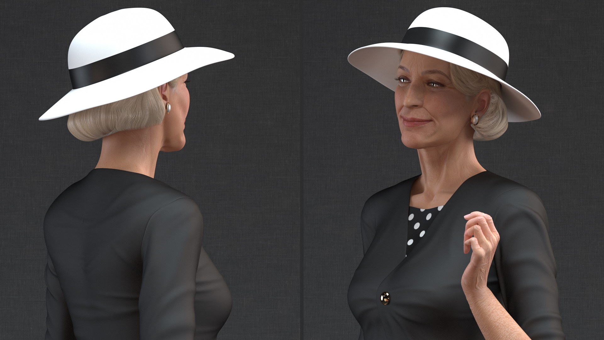 3D model Elderly Woman wearing Casual Party Dress