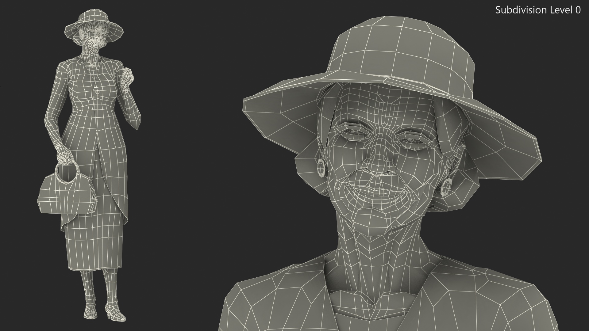 3D model Elderly Woman wearing Casual Party Dress