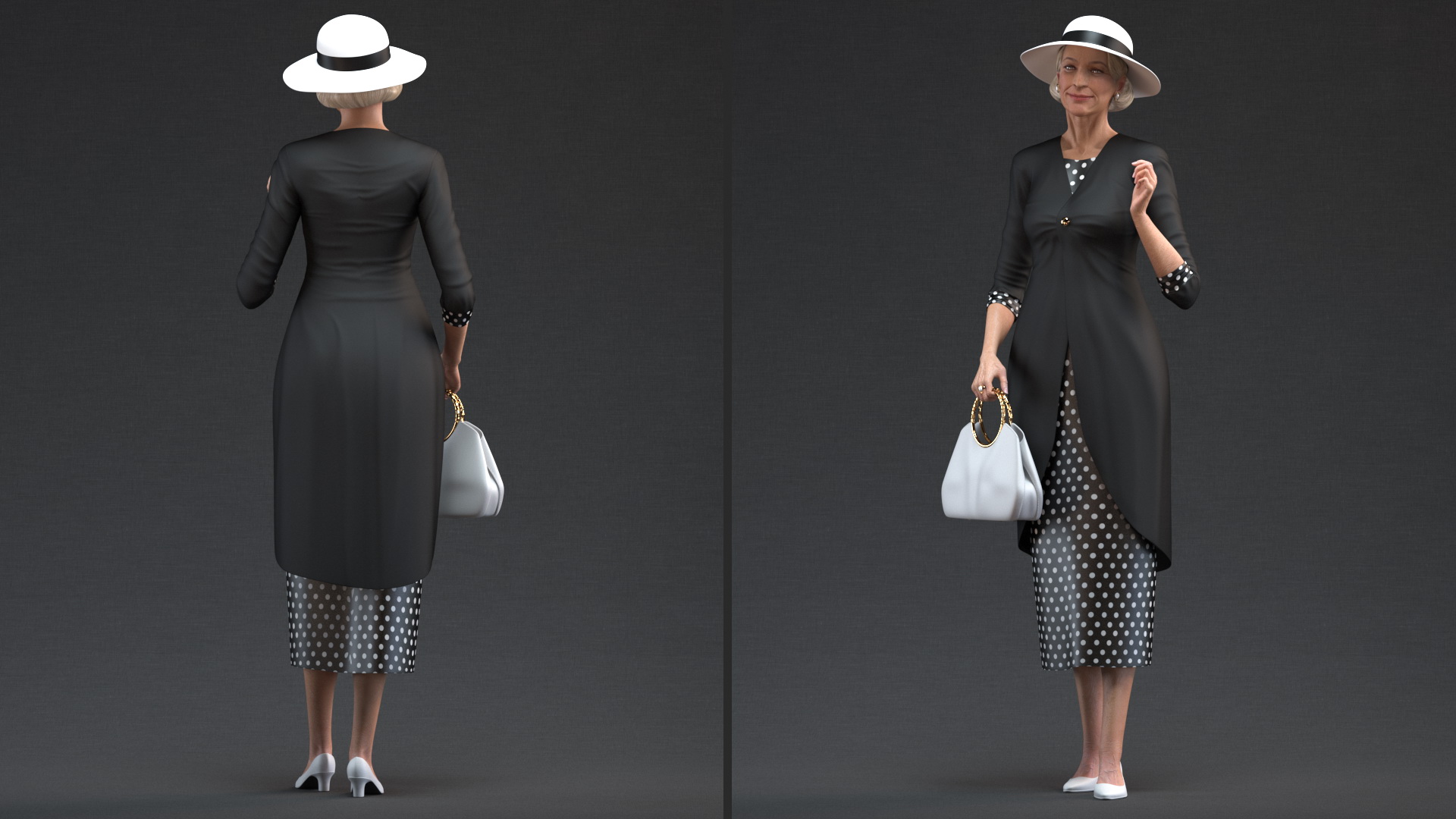 3D model Elderly Woman wearing Casual Party Dress