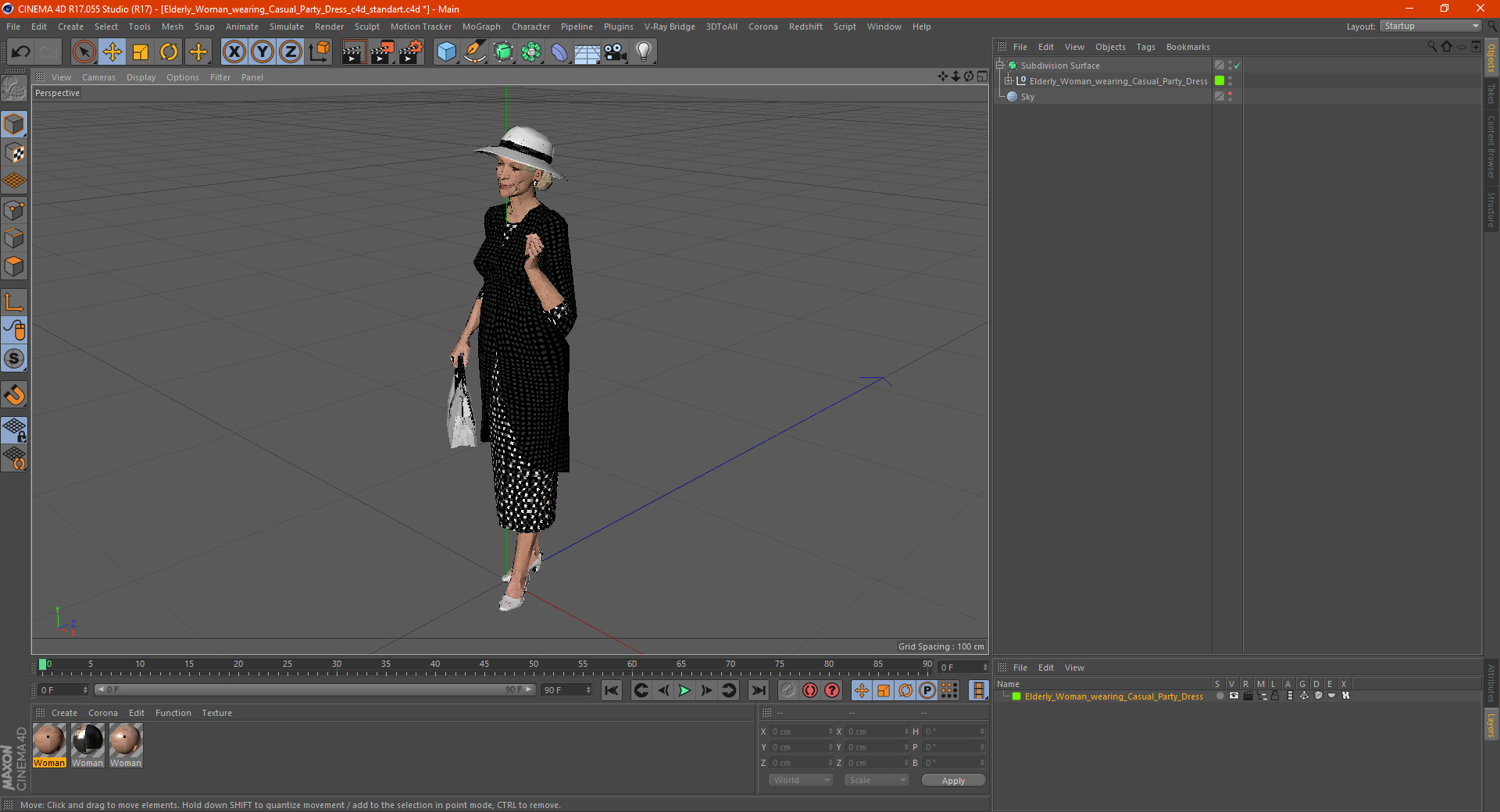 3D model Elderly Woman wearing Casual Party Dress
