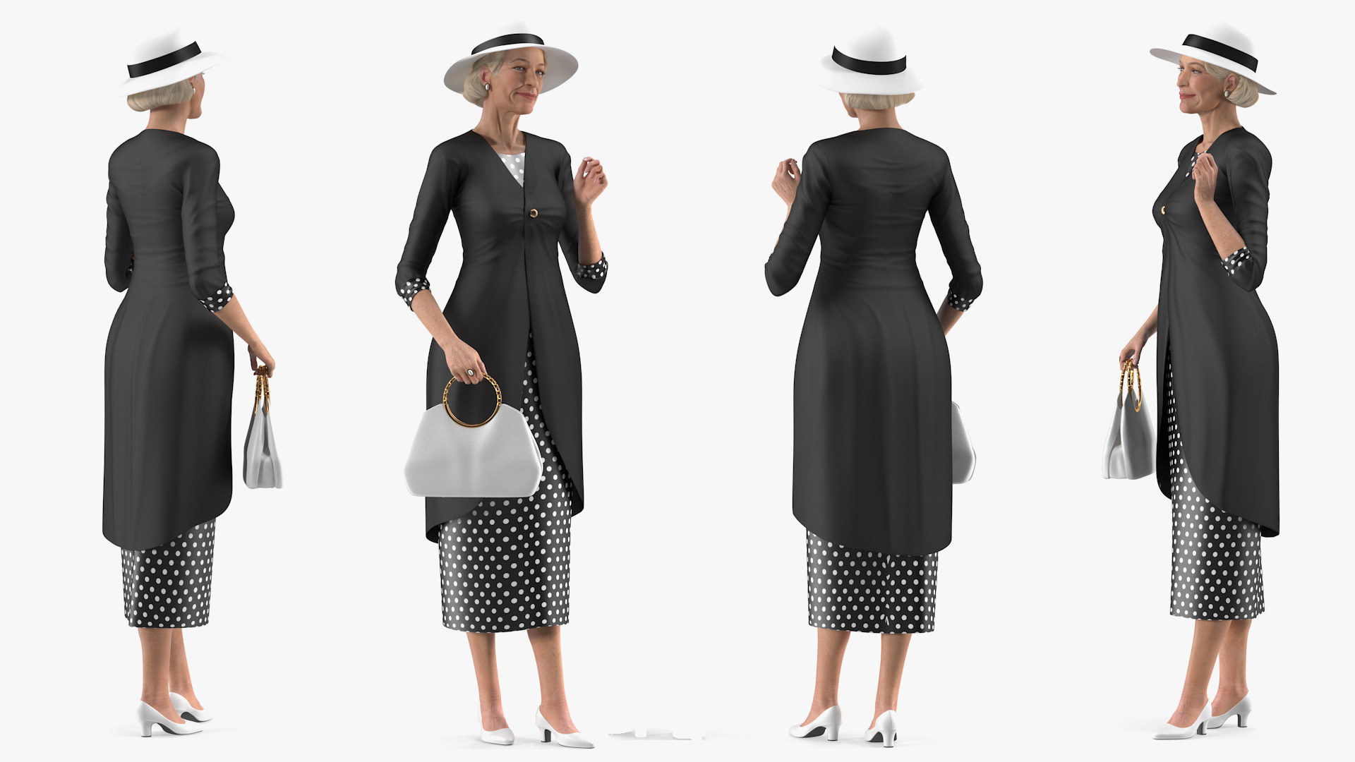 3D model Elderly Woman wearing Casual Party Dress