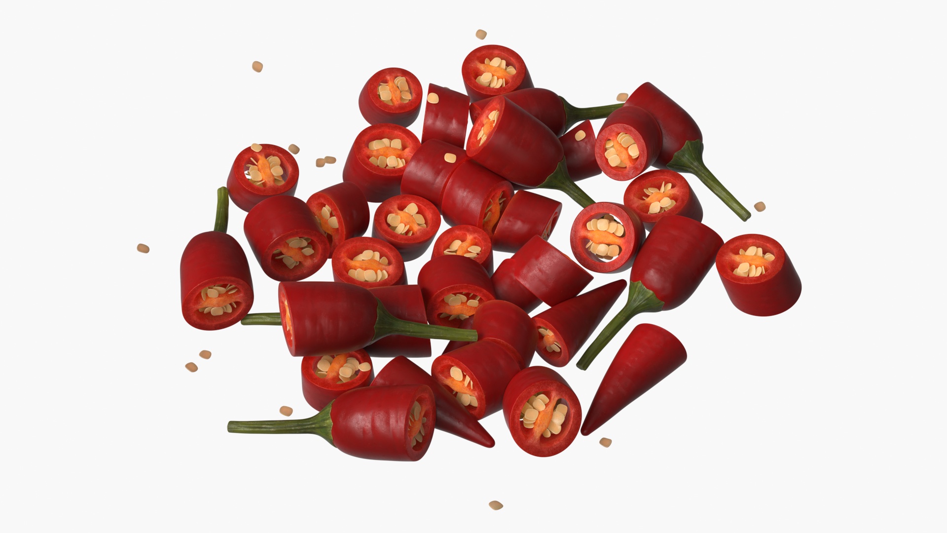 Sliced Chili Peppers with Seeds on Plate Red - view 3