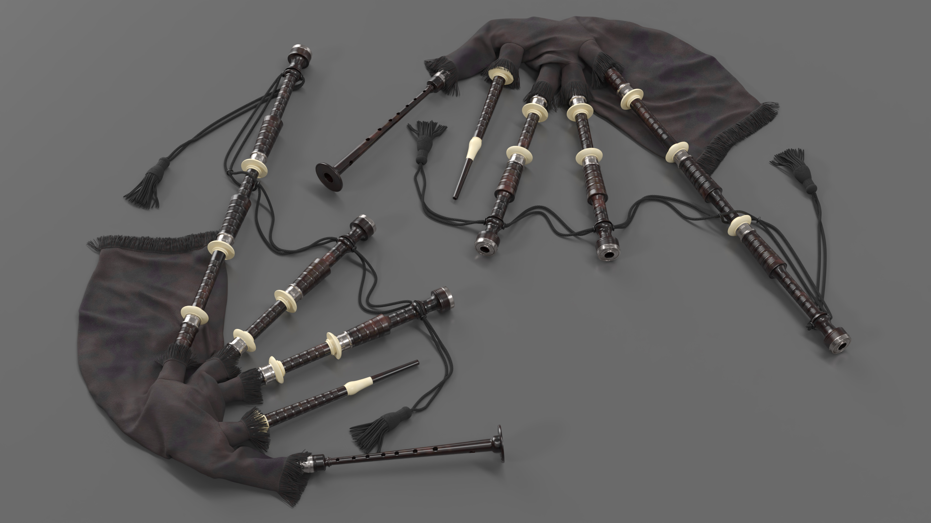 Scottish Bagpipes Instrument Black 3D model