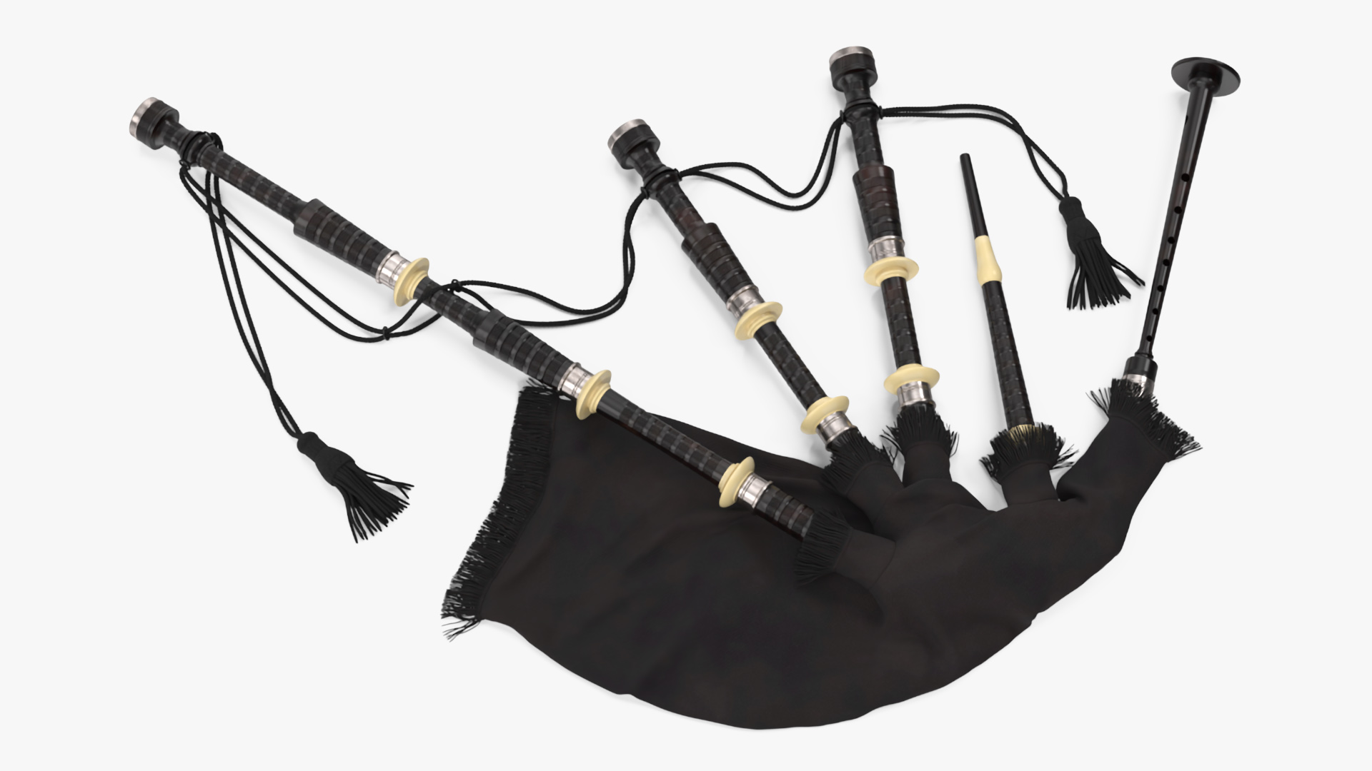 Scottish Bagpipes Instrument Black 3D model