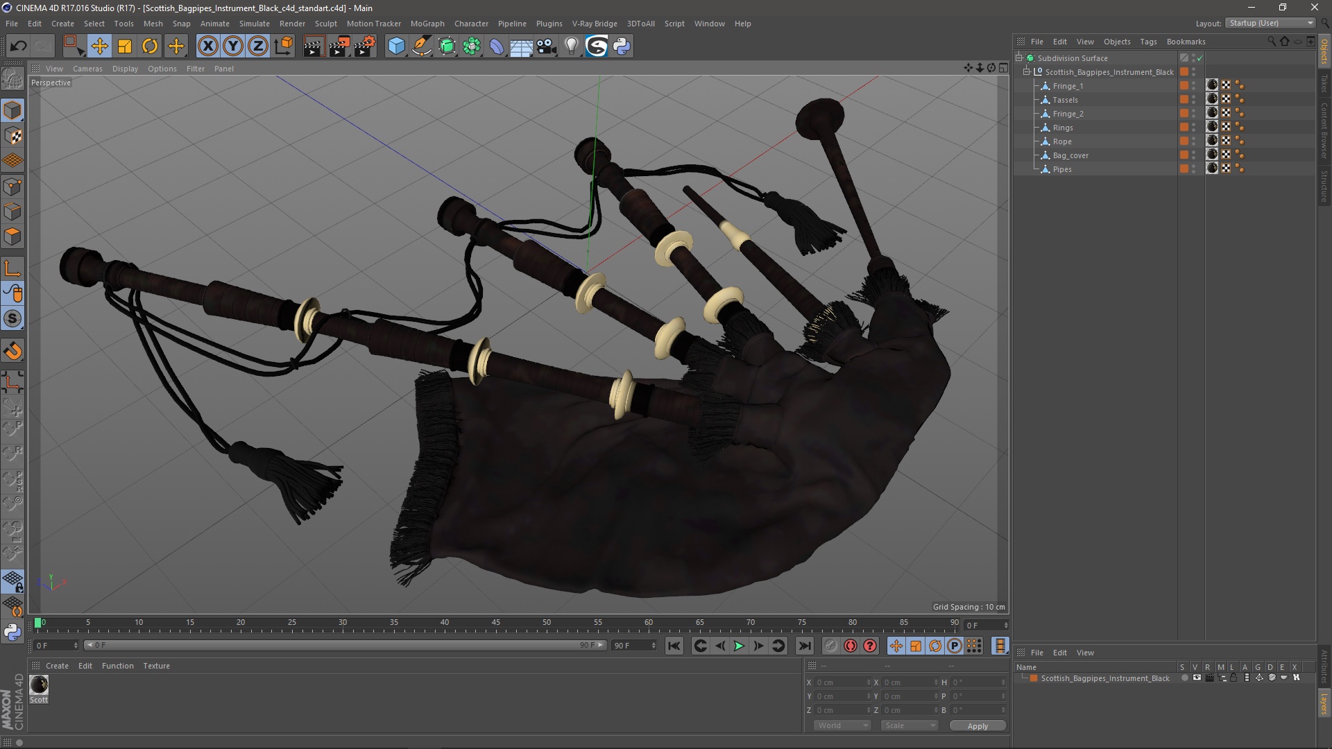 Scottish Bagpipes Instrument Black 3D model