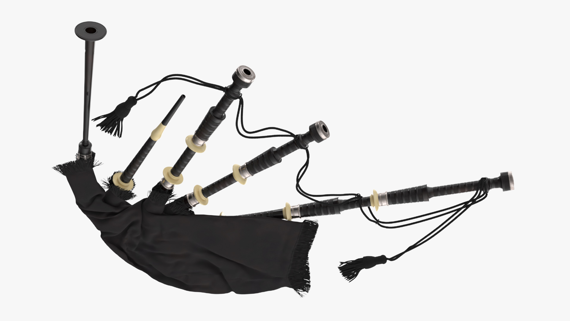 Scottish Bagpipes Instrument Black 3D model
