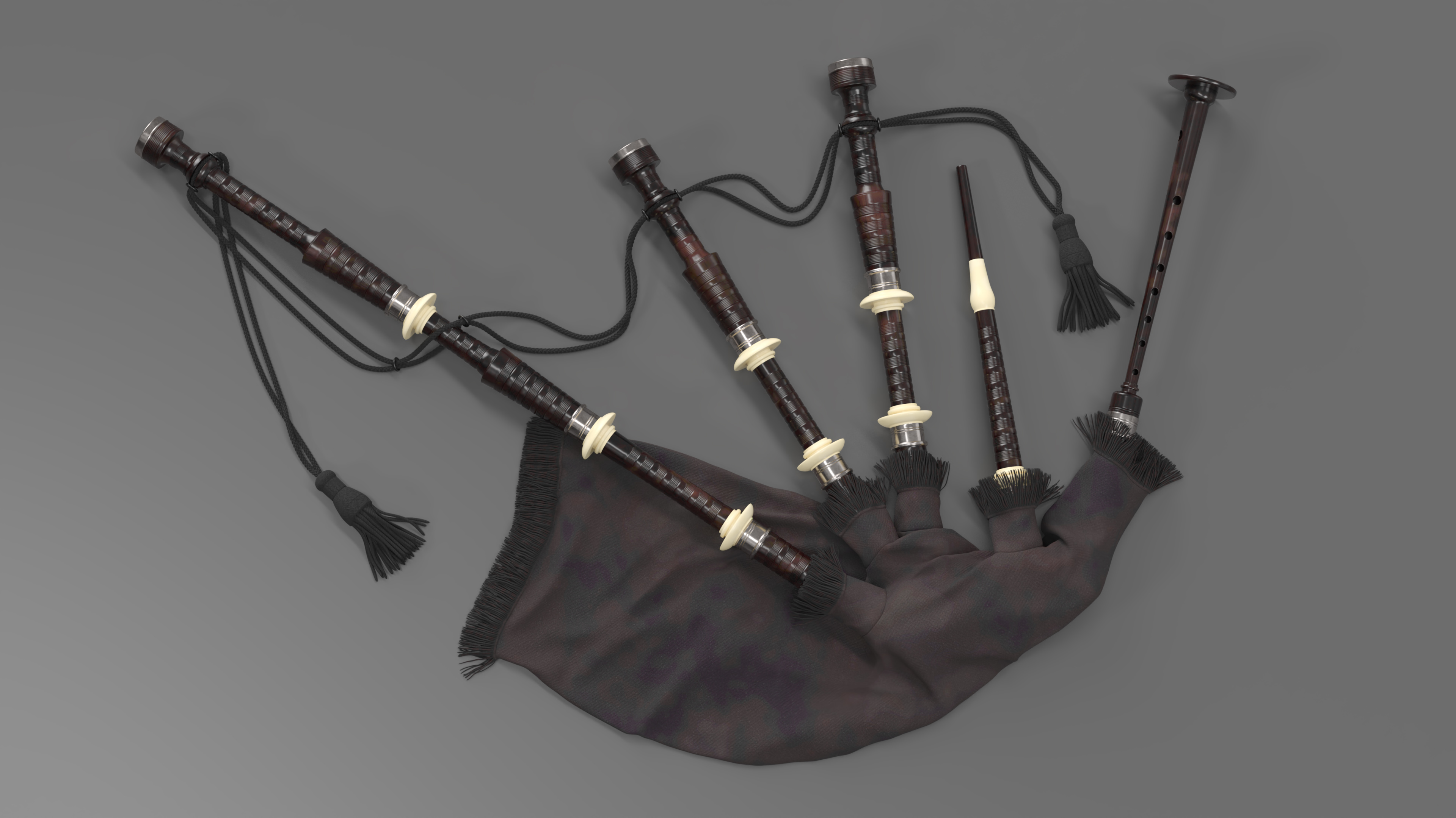 Scottish Bagpipes Instrument Black 3D model