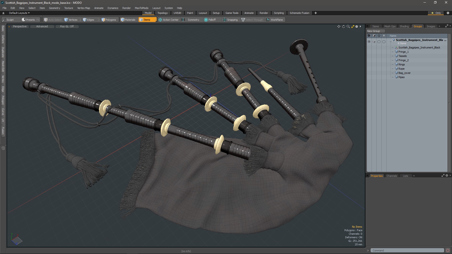 Scottish Bagpipes Instrument Black 3D model