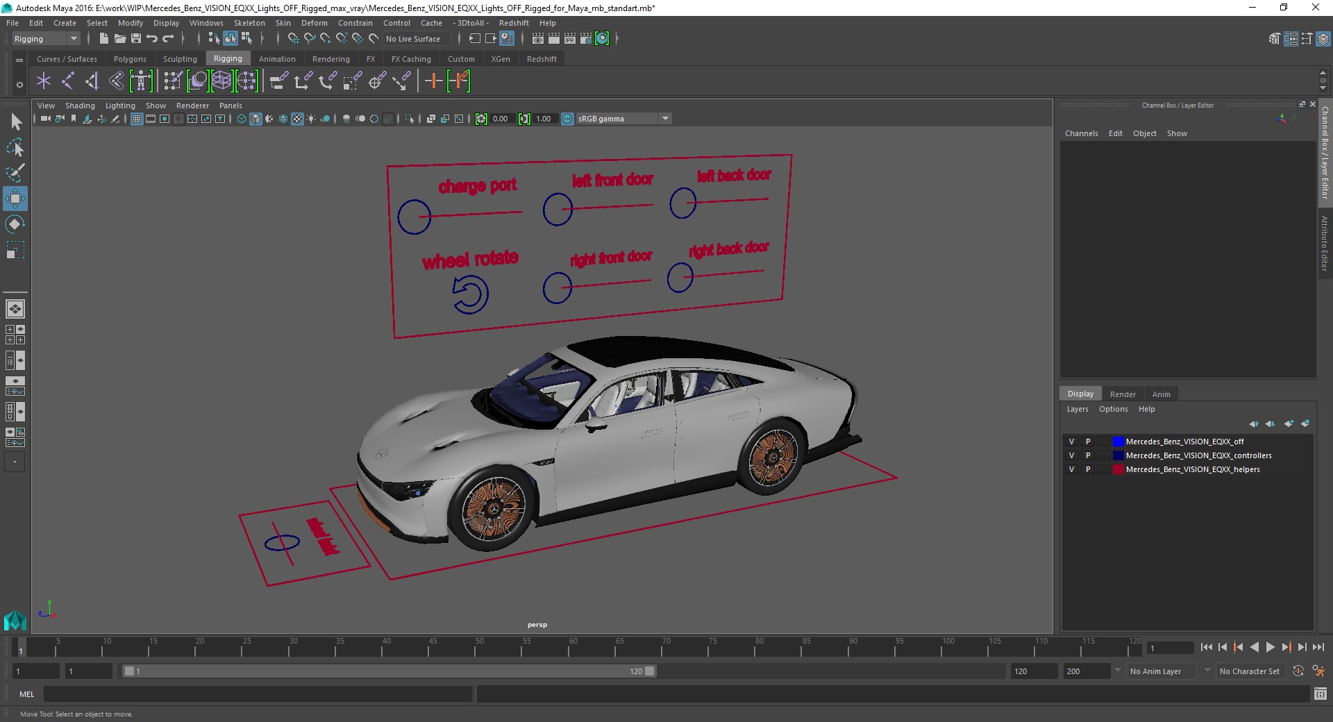 Mercedes Benz VISION EQXX Lights OFF Rigged for Maya 3D