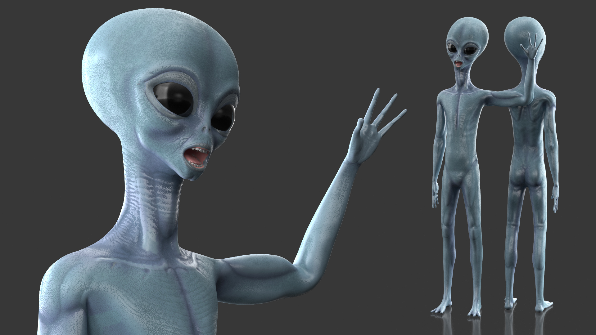 3D Space Alien Greetings Pose