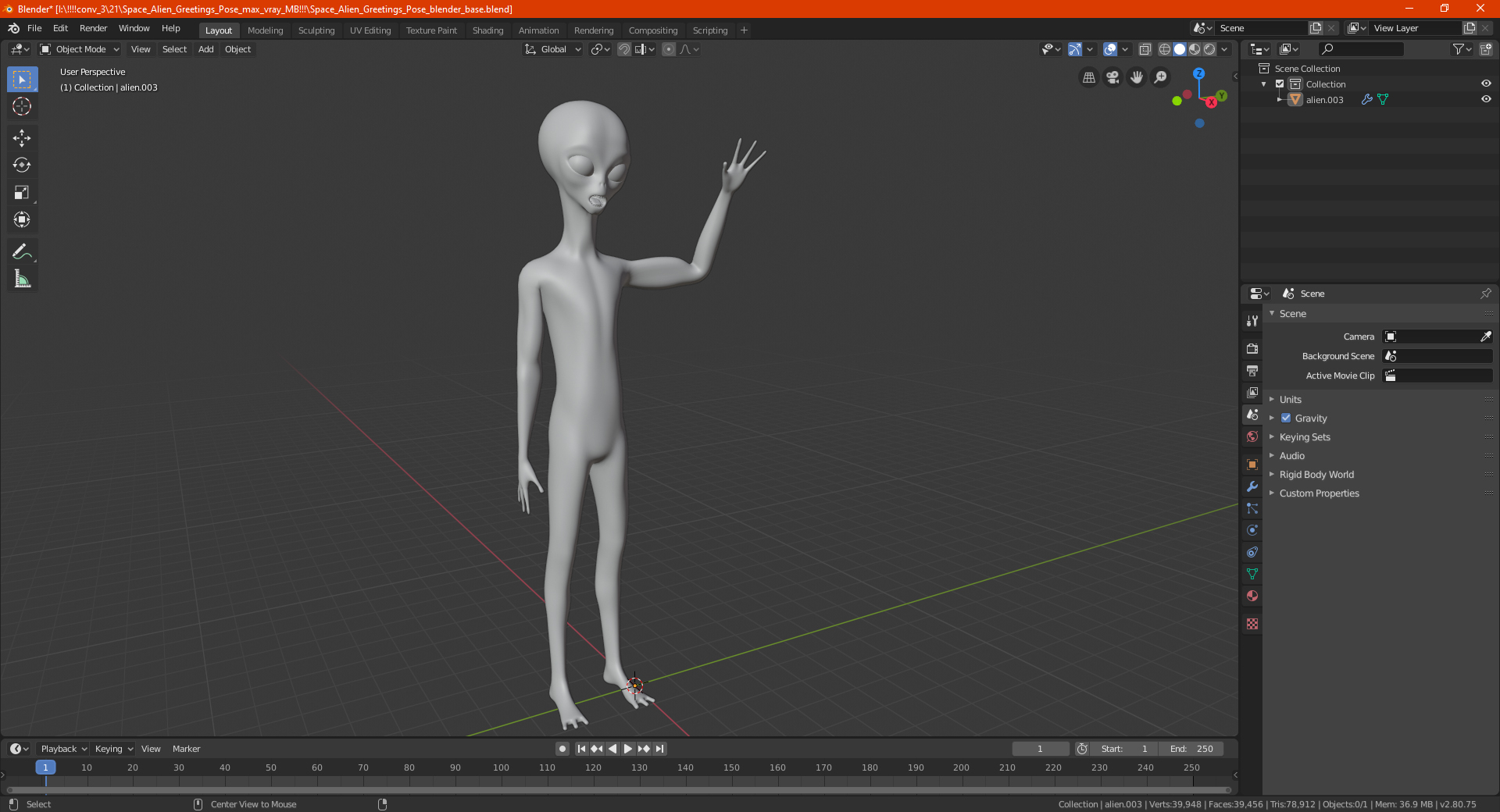 3D Space Alien Greetings Pose