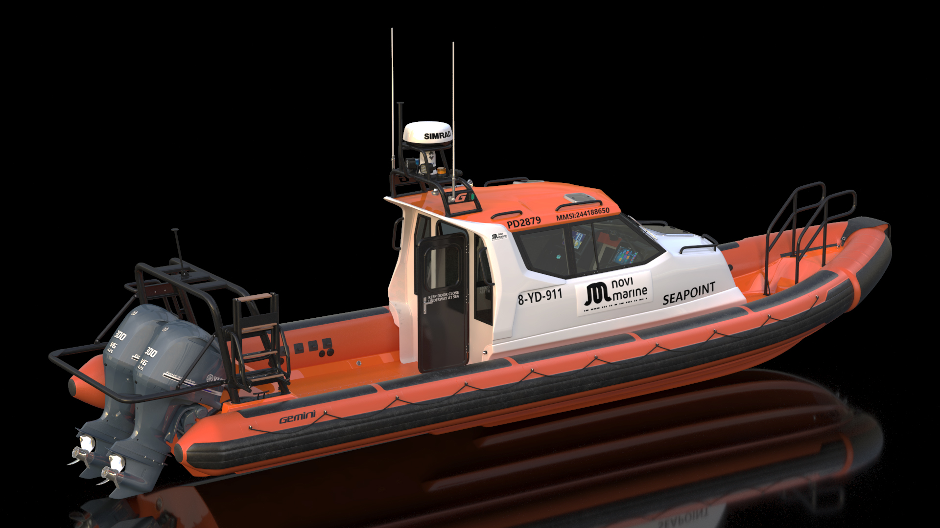 3D Waverider 1060 GRP Cabin Gemini Marin Orange Rigged