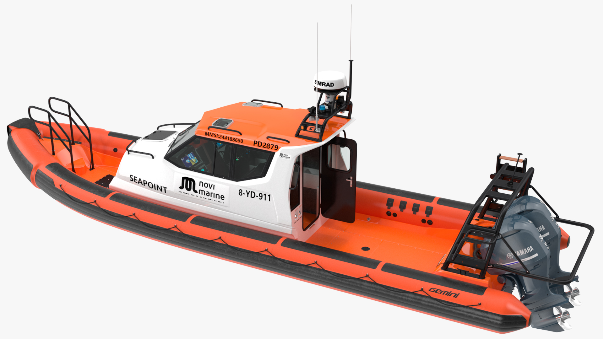 3D Waverider 1060 GRP Cabin Gemini Marin Orange Rigged