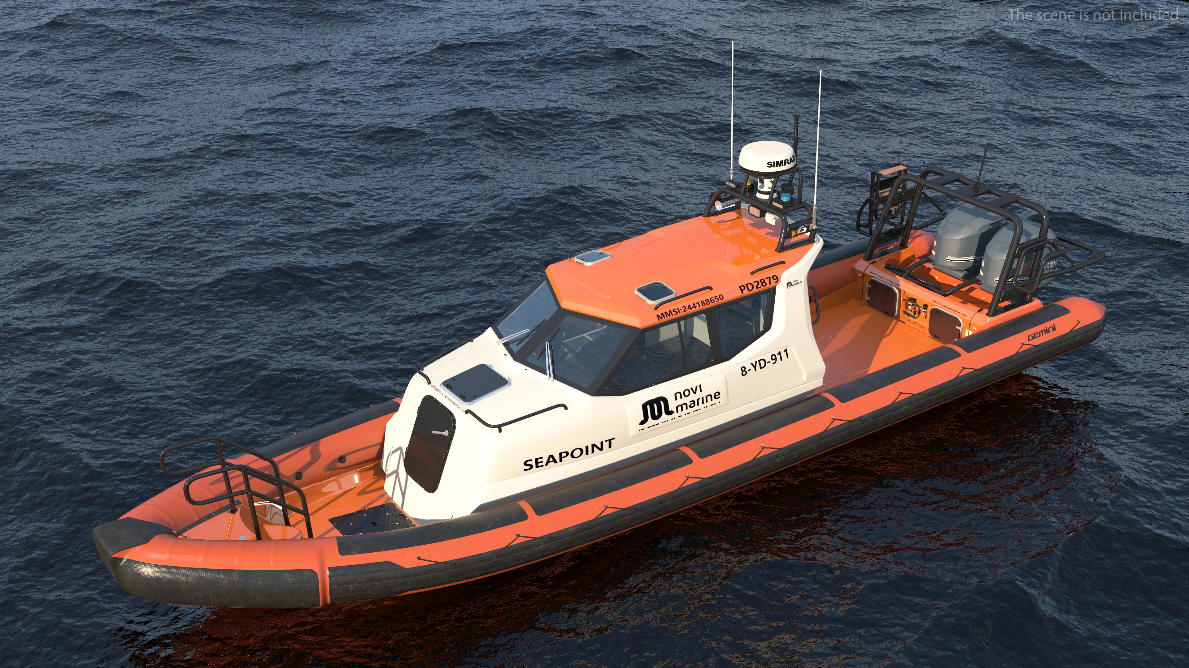 3D Waverider 1060 GRP Cabin Gemini Marin Orange Rigged