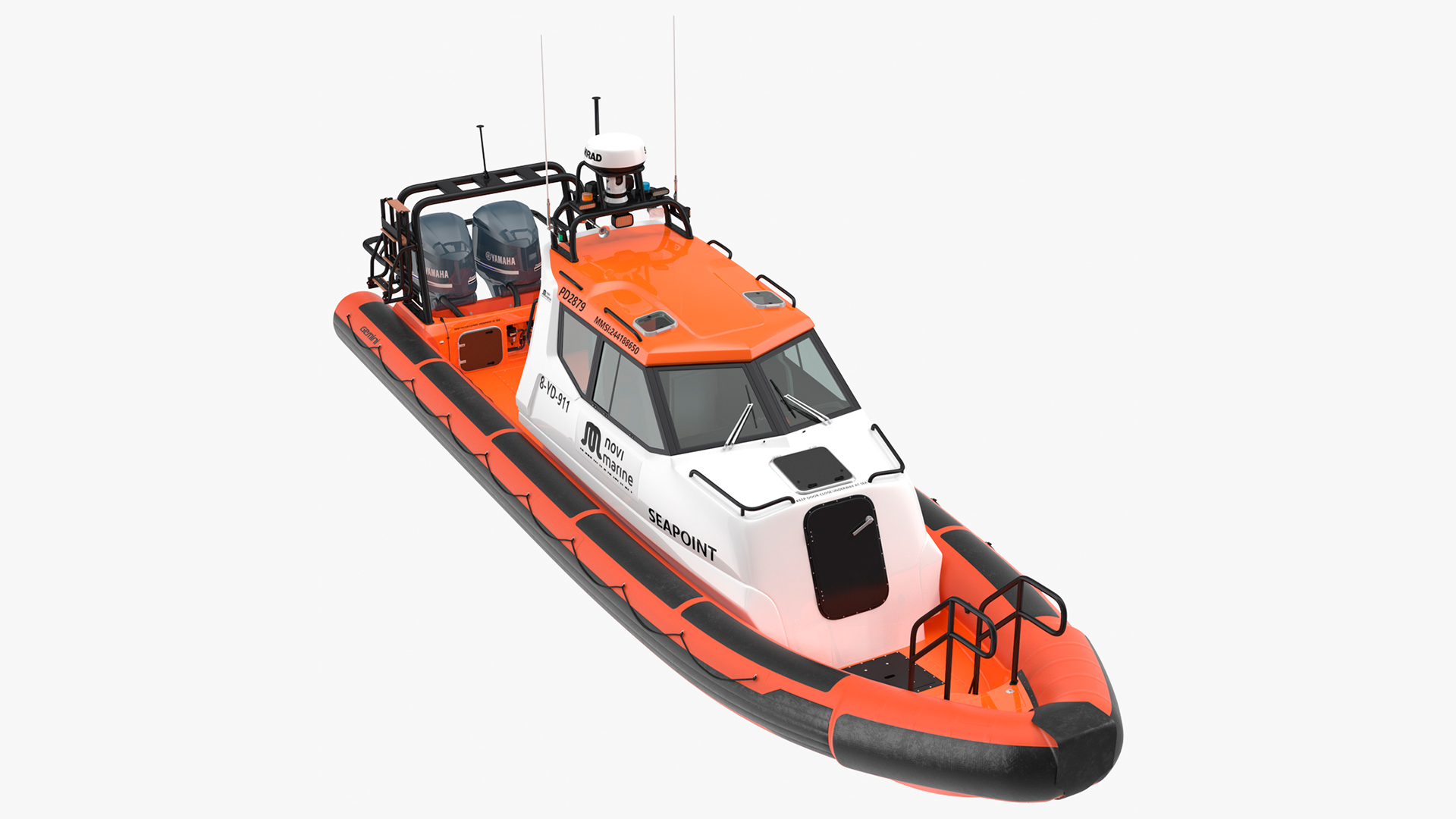 3D Waverider 1060 GRP Cabin Gemini Marin Orange Rigged