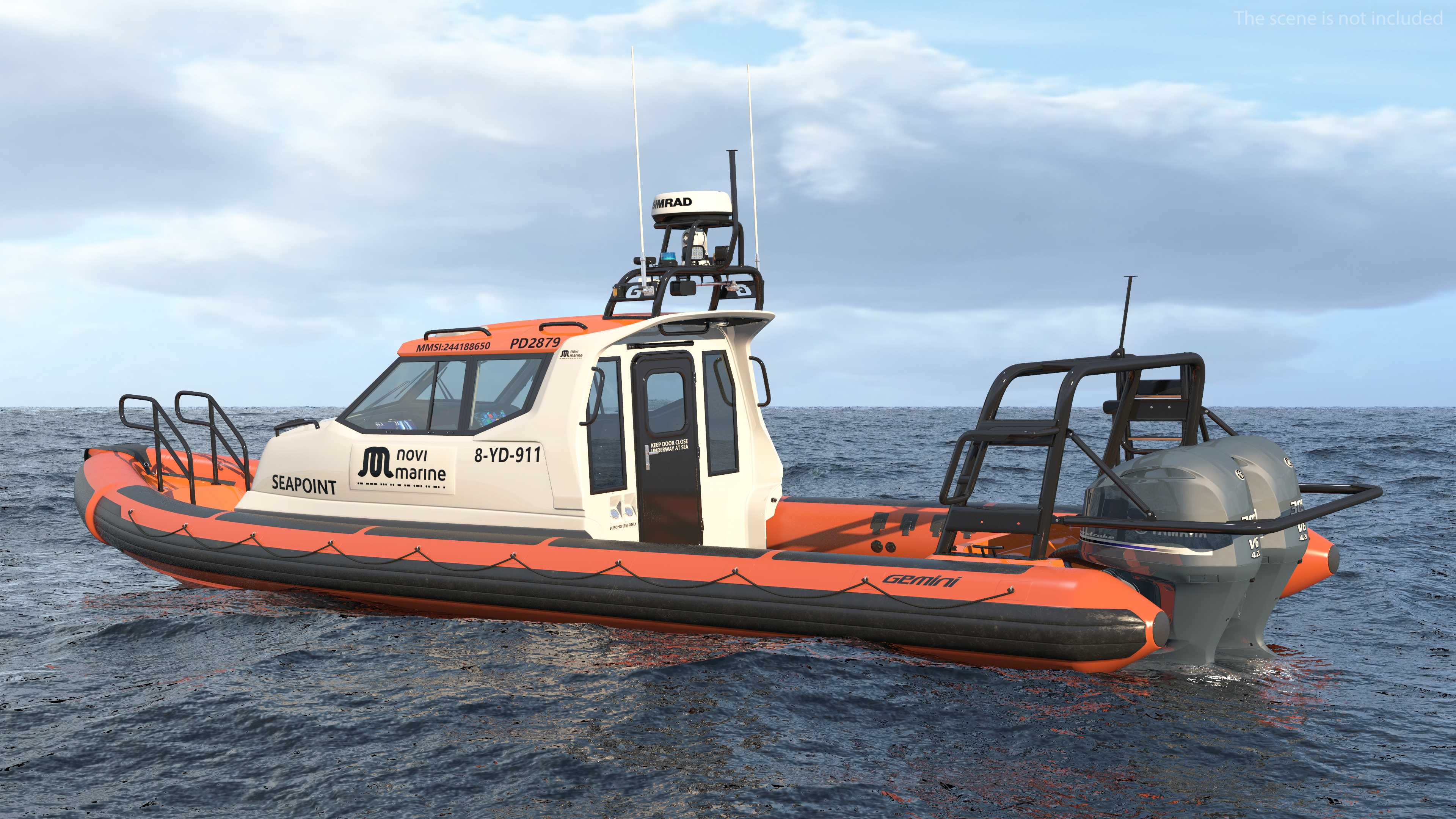 3D Waverider 1060 GRP Cabin Gemini Marin Orange Rigged