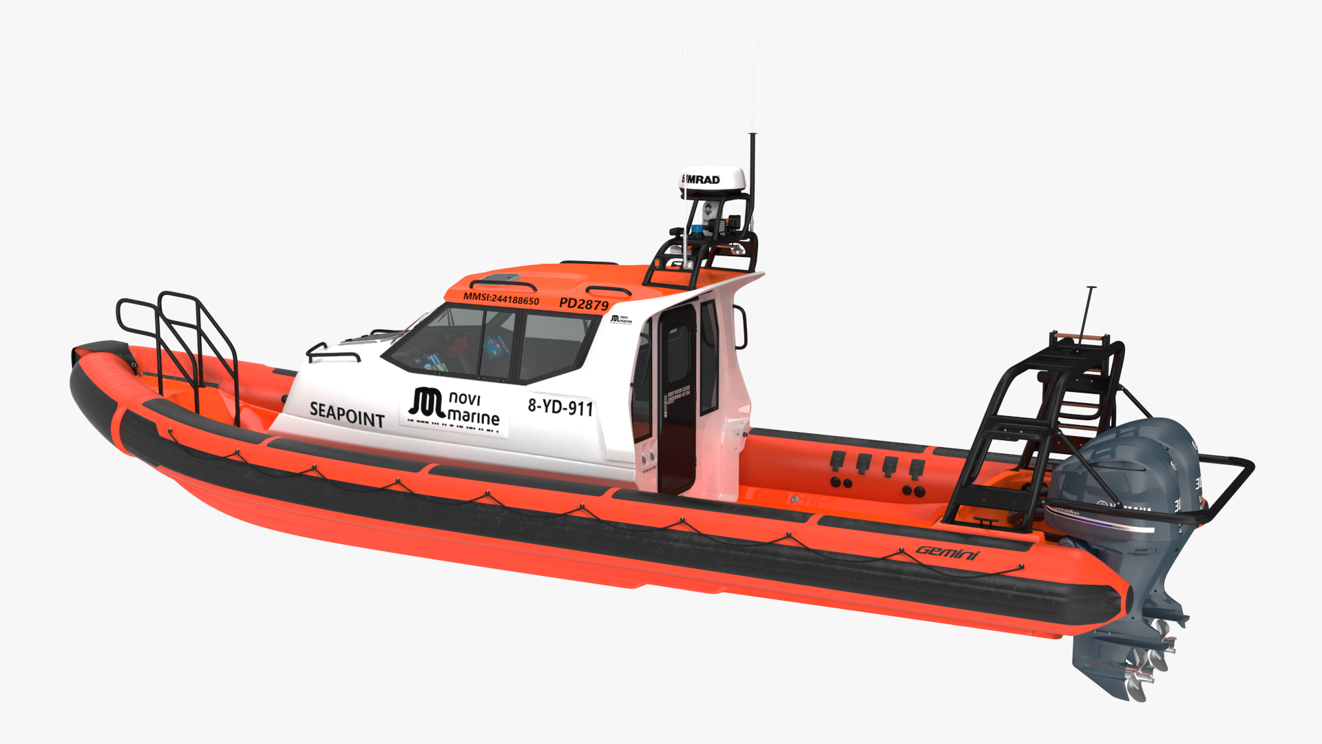 3D Waverider 1060 GRP Cabin Gemini Marin Orange Rigged