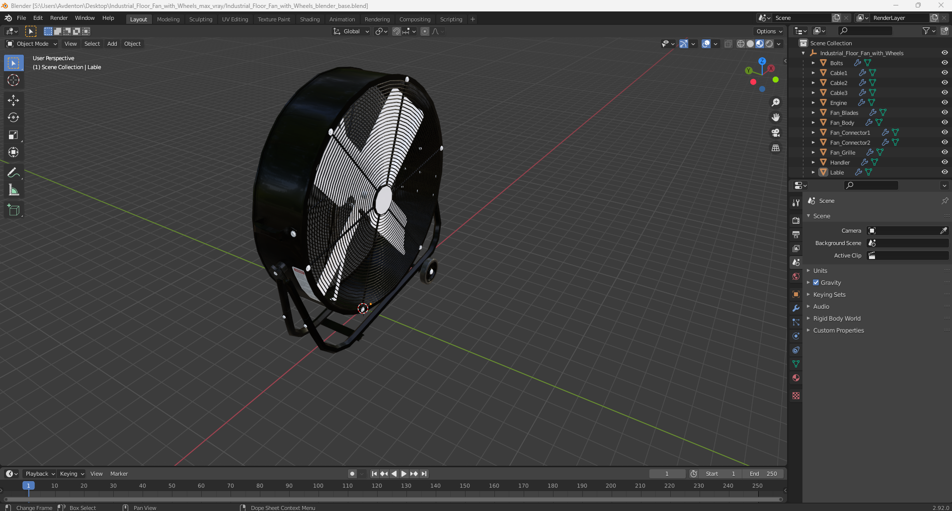 Industrial Floor Fan with Wheels 3D