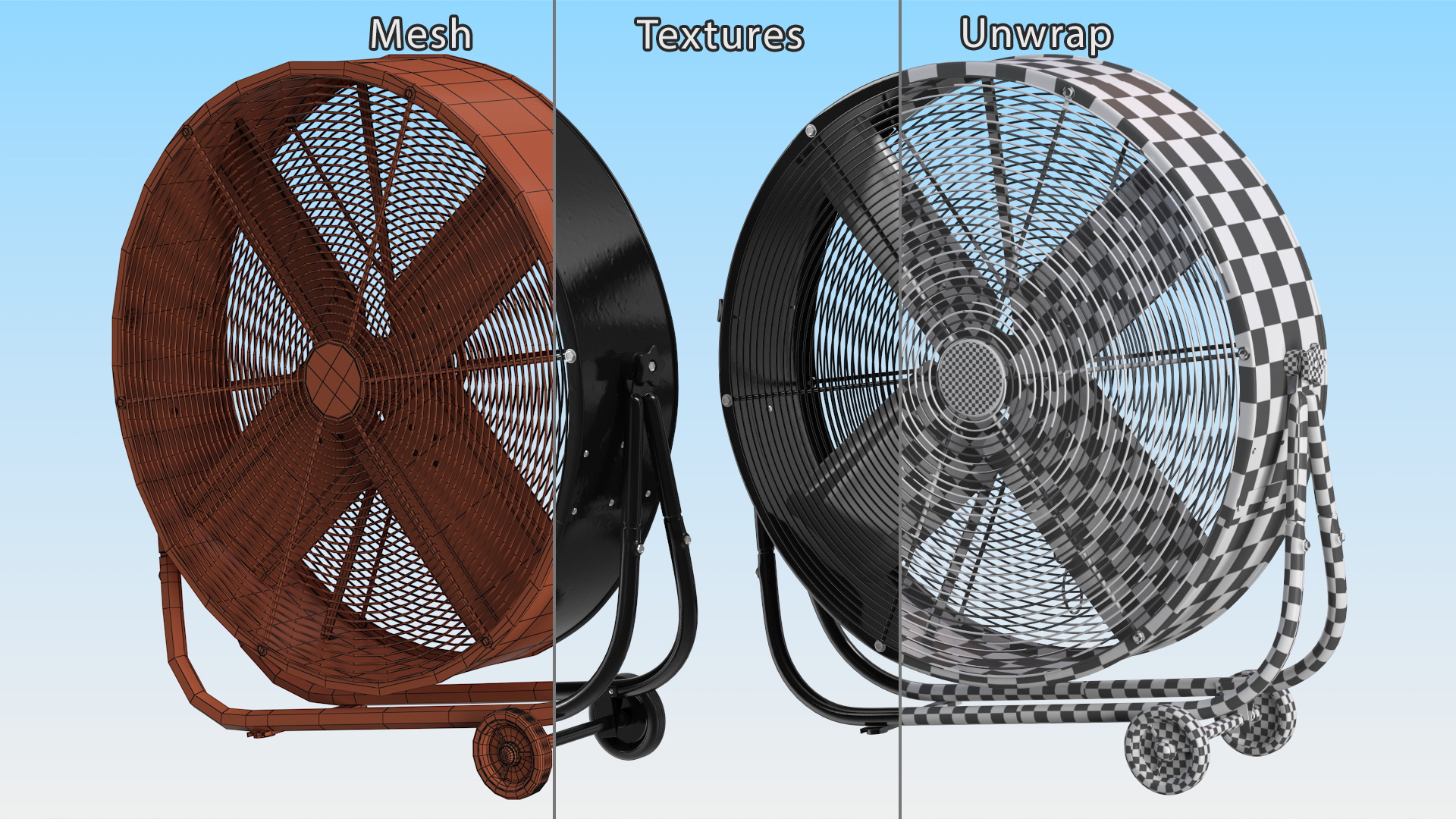 Industrial Floor Fan with Wheels 3D