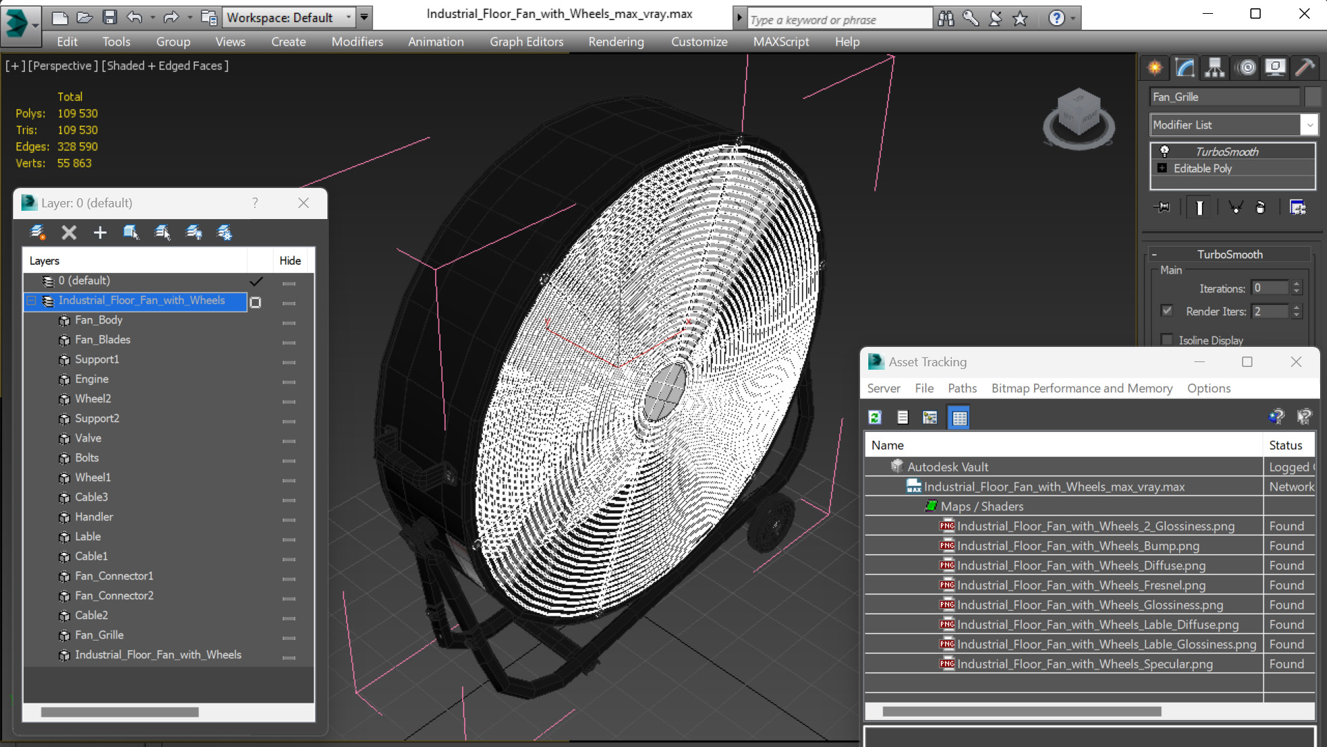 Industrial Floor Fan with Wheels 3D