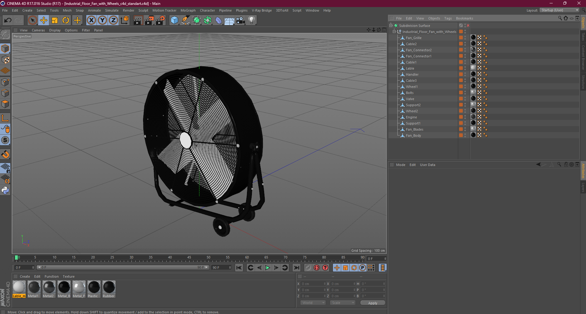 Industrial Floor Fan with Wheels 3D
