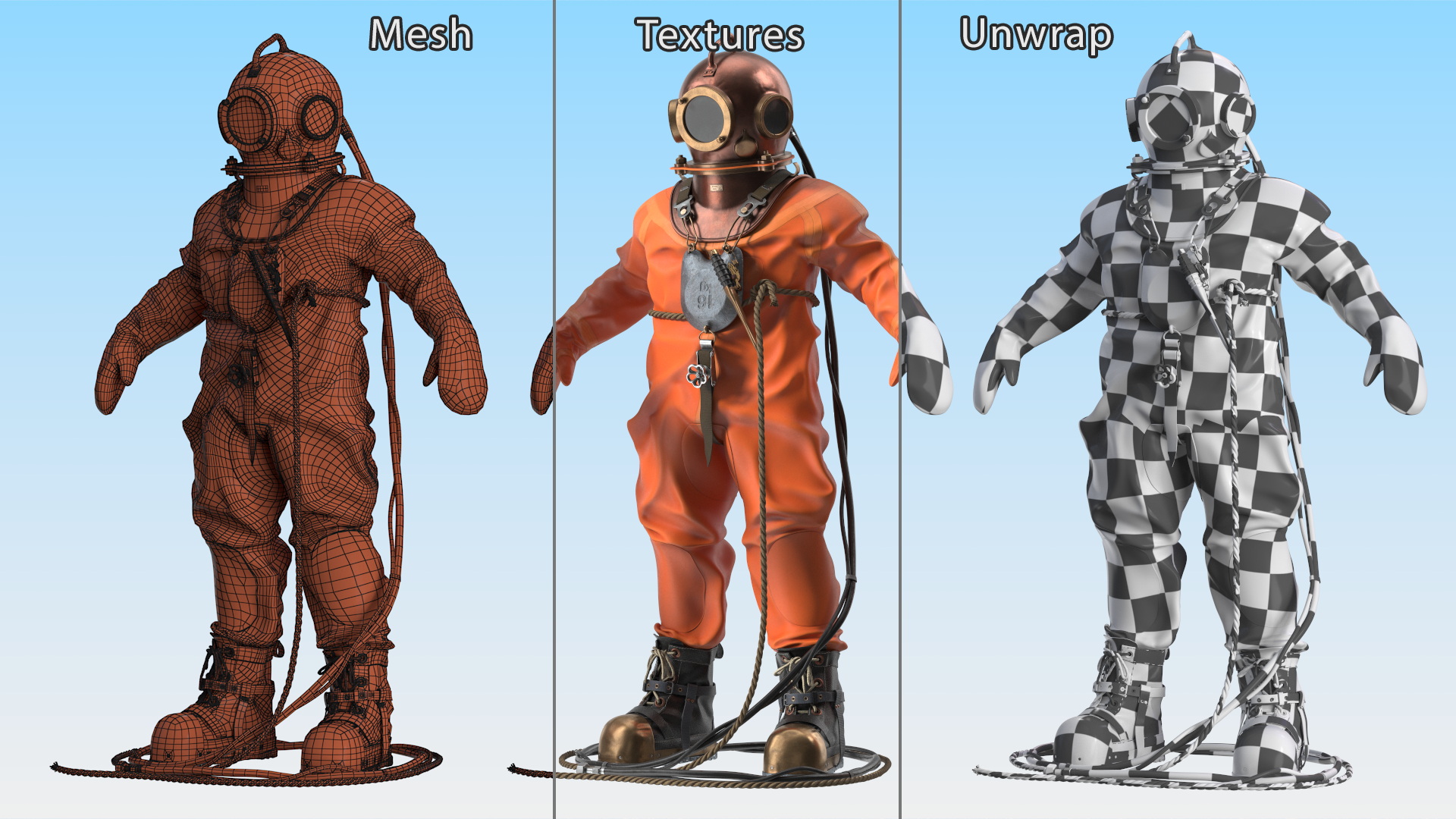 Empty Copper Diving Suit 3D model
