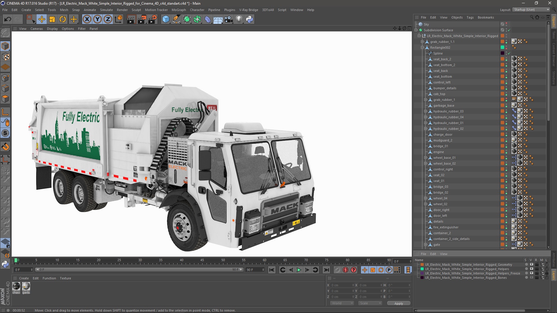 LR Electric Mack White Simple Interior Rigged for Cinema 4D 3D model