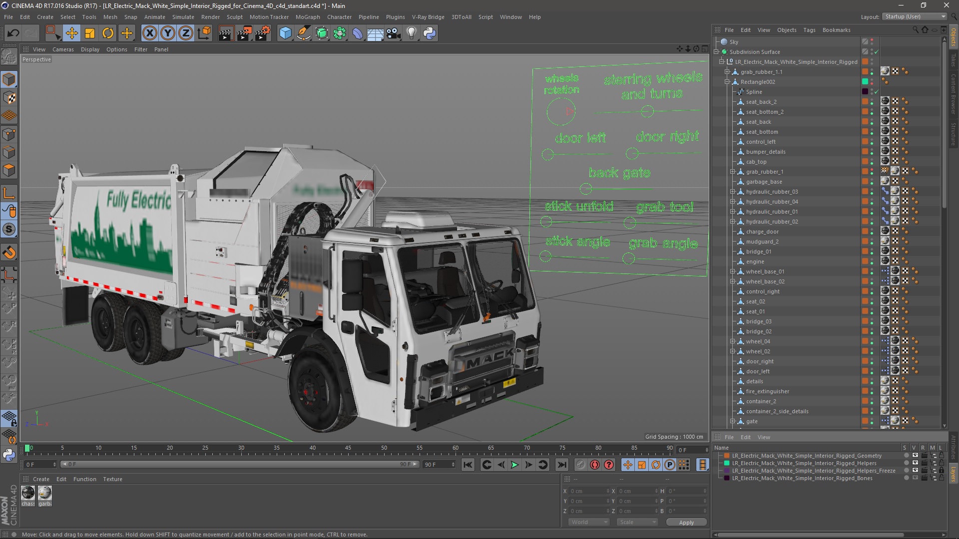LR Electric Mack White Simple Interior Rigged for Cinema 4D 3D model