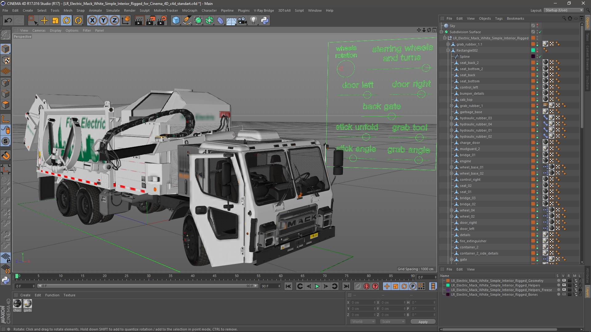 LR Electric Mack White Simple Interior Rigged for Cinema 4D 3D model