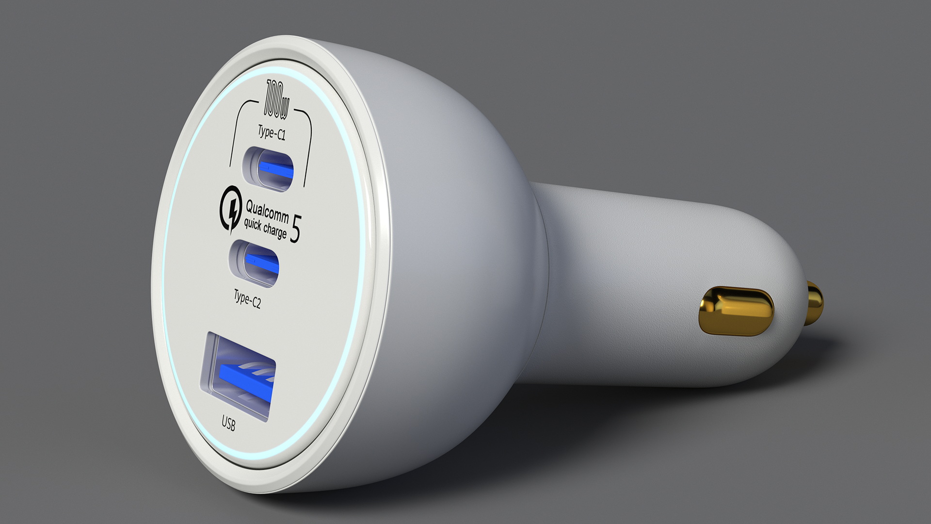 3D White USB Type C Car Charger model