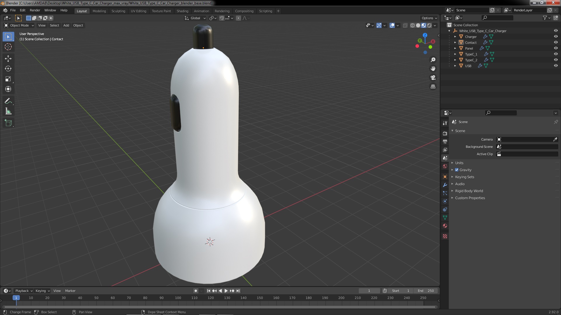 3D White USB Type C Car Charger model