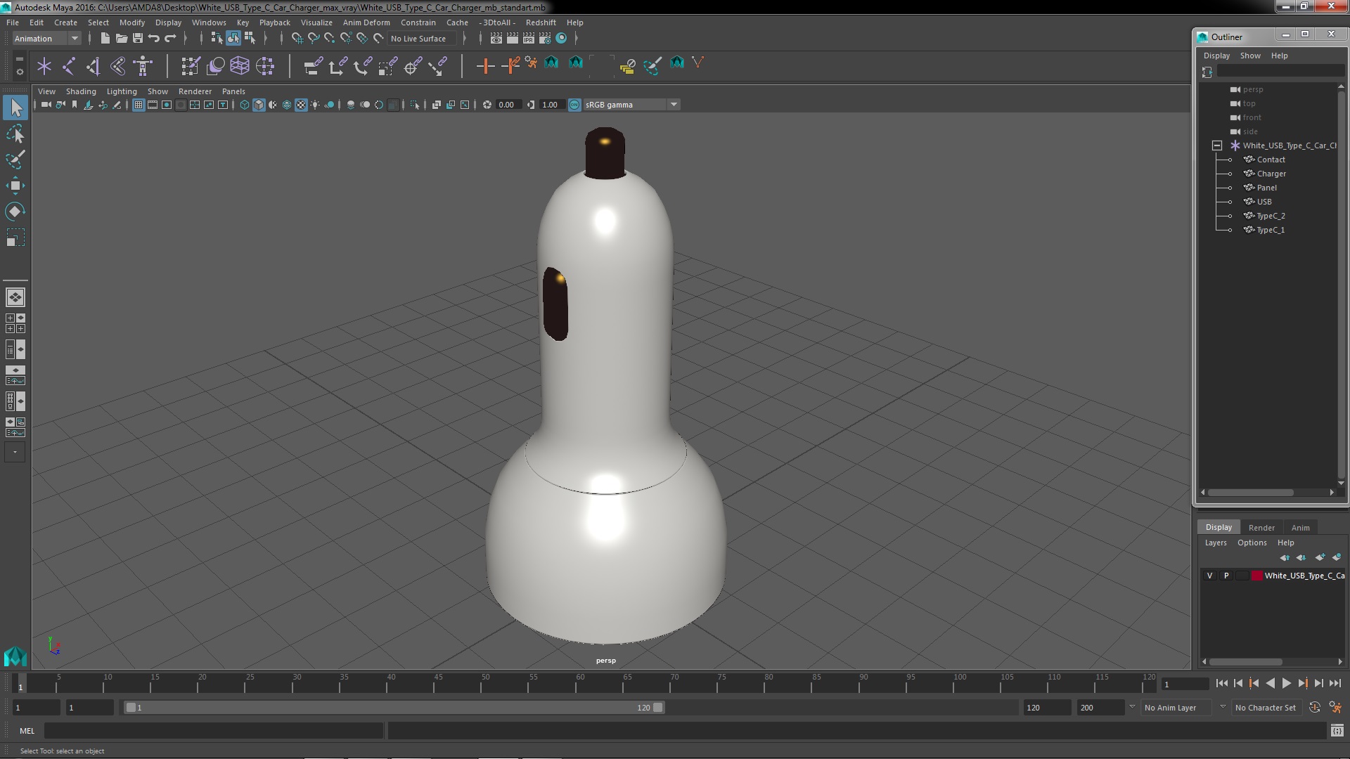 3D White USB Type C Car Charger model