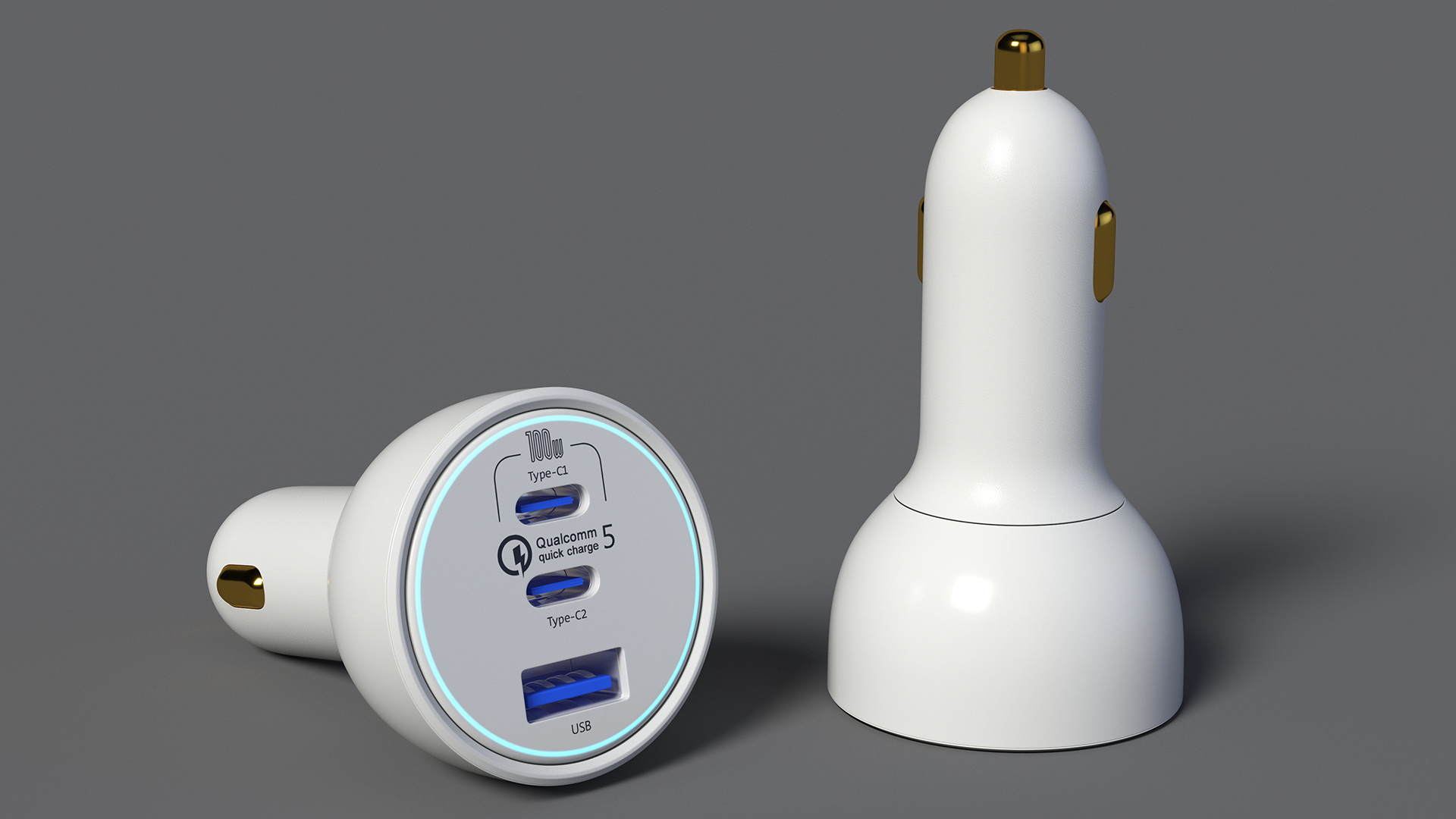 3D White USB Type C Car Charger model