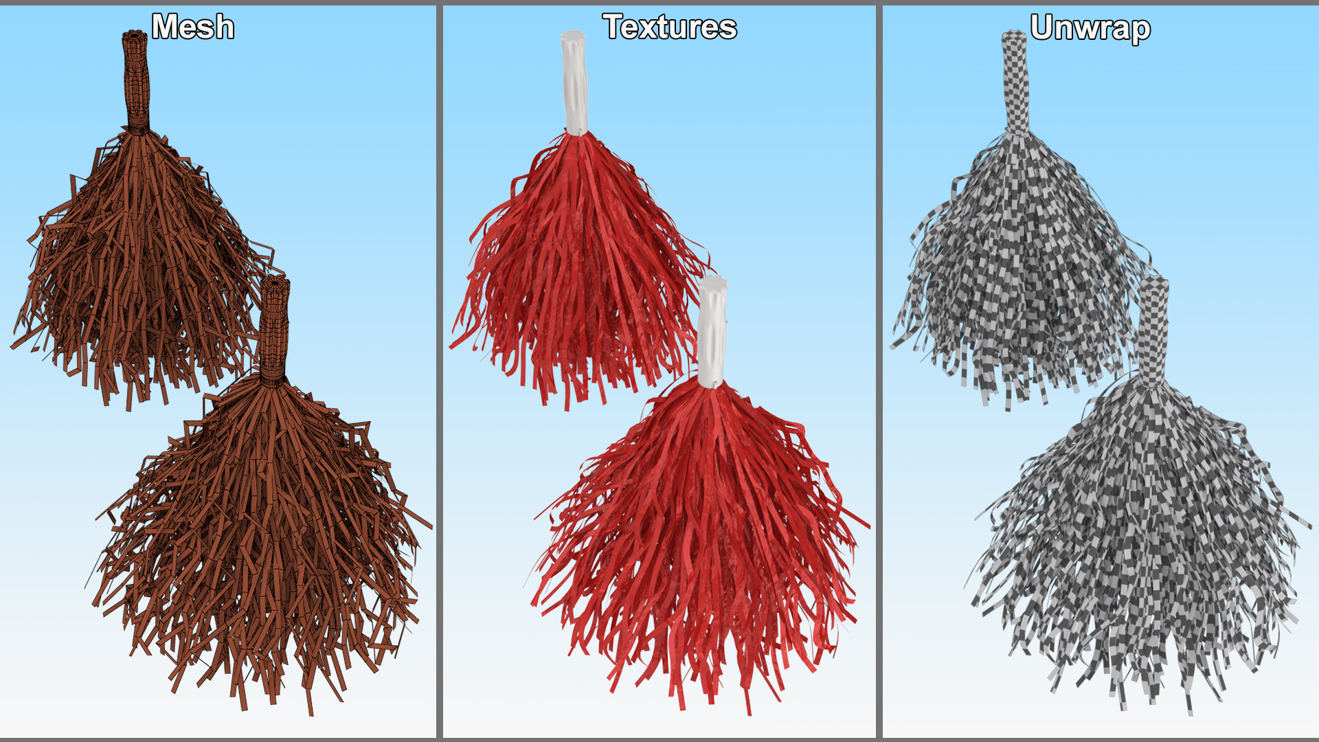 3D Pom Poms Red Color model