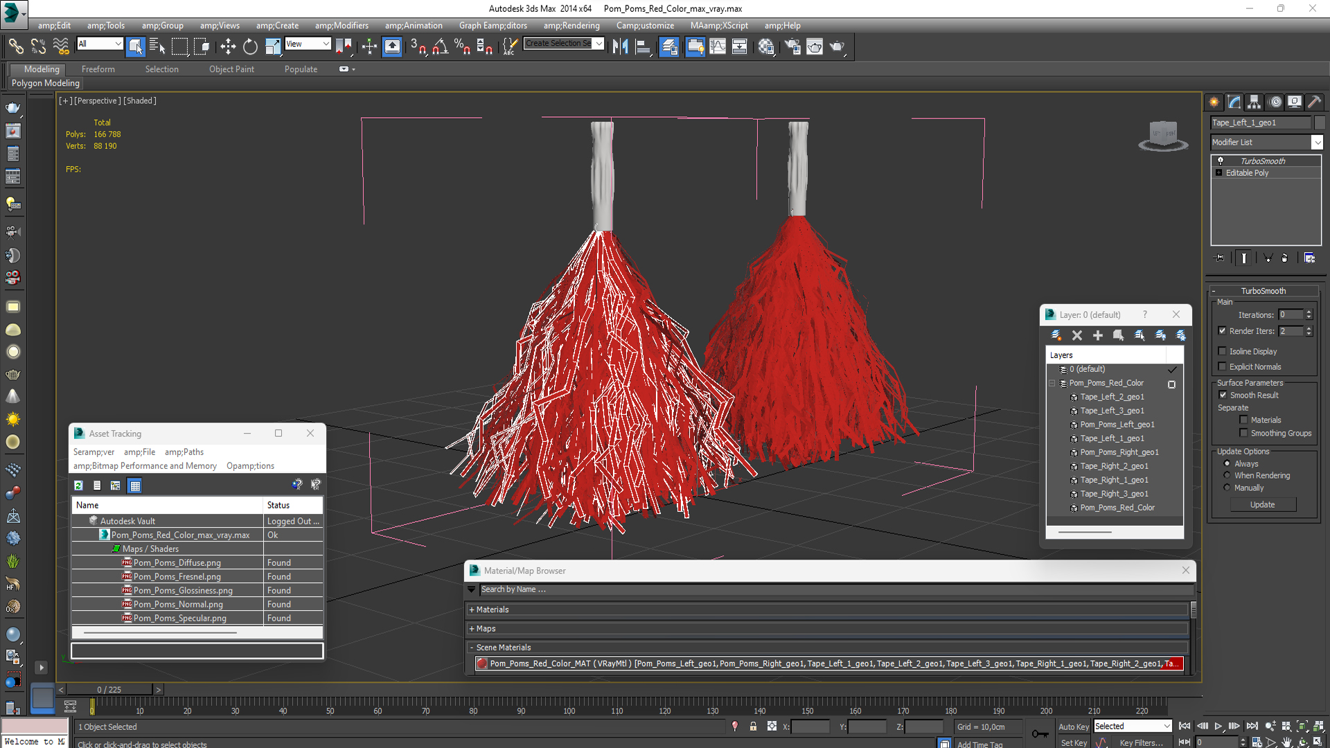3D Pom Poms Red Color model