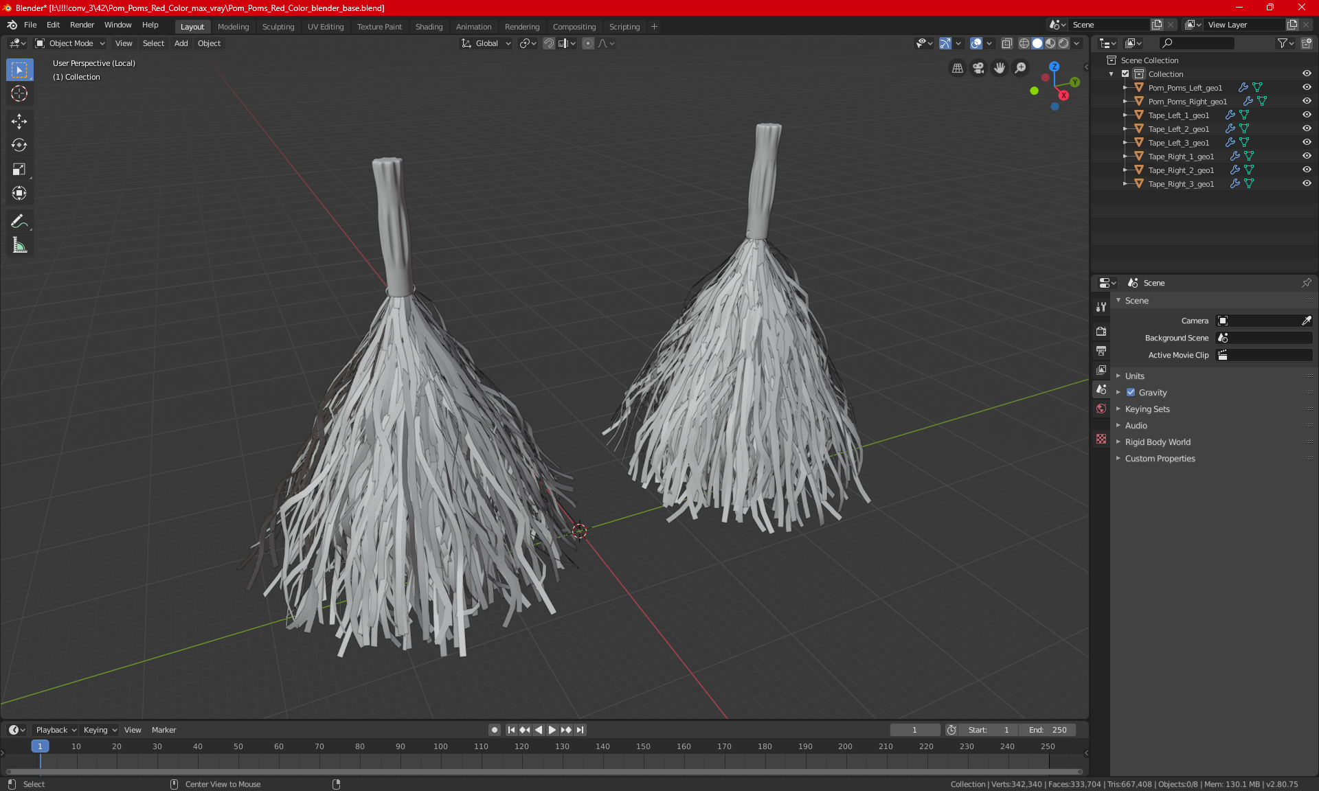3D Pom Poms Red Color model