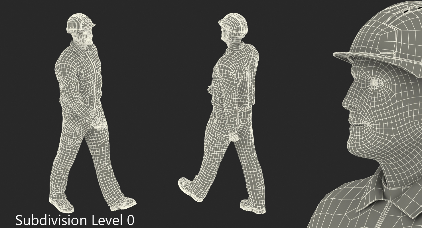 Worker With Hardhat Walking Pose 3D