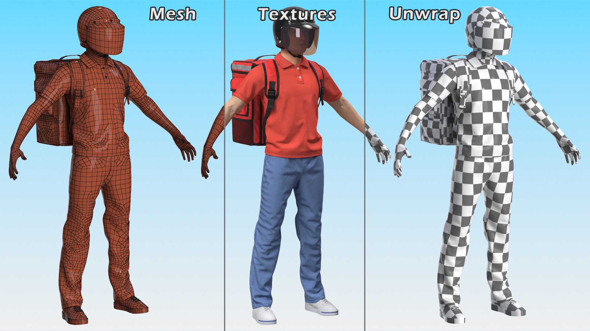 3D model Food Delivery Man wearing Helmet Neutral Pose