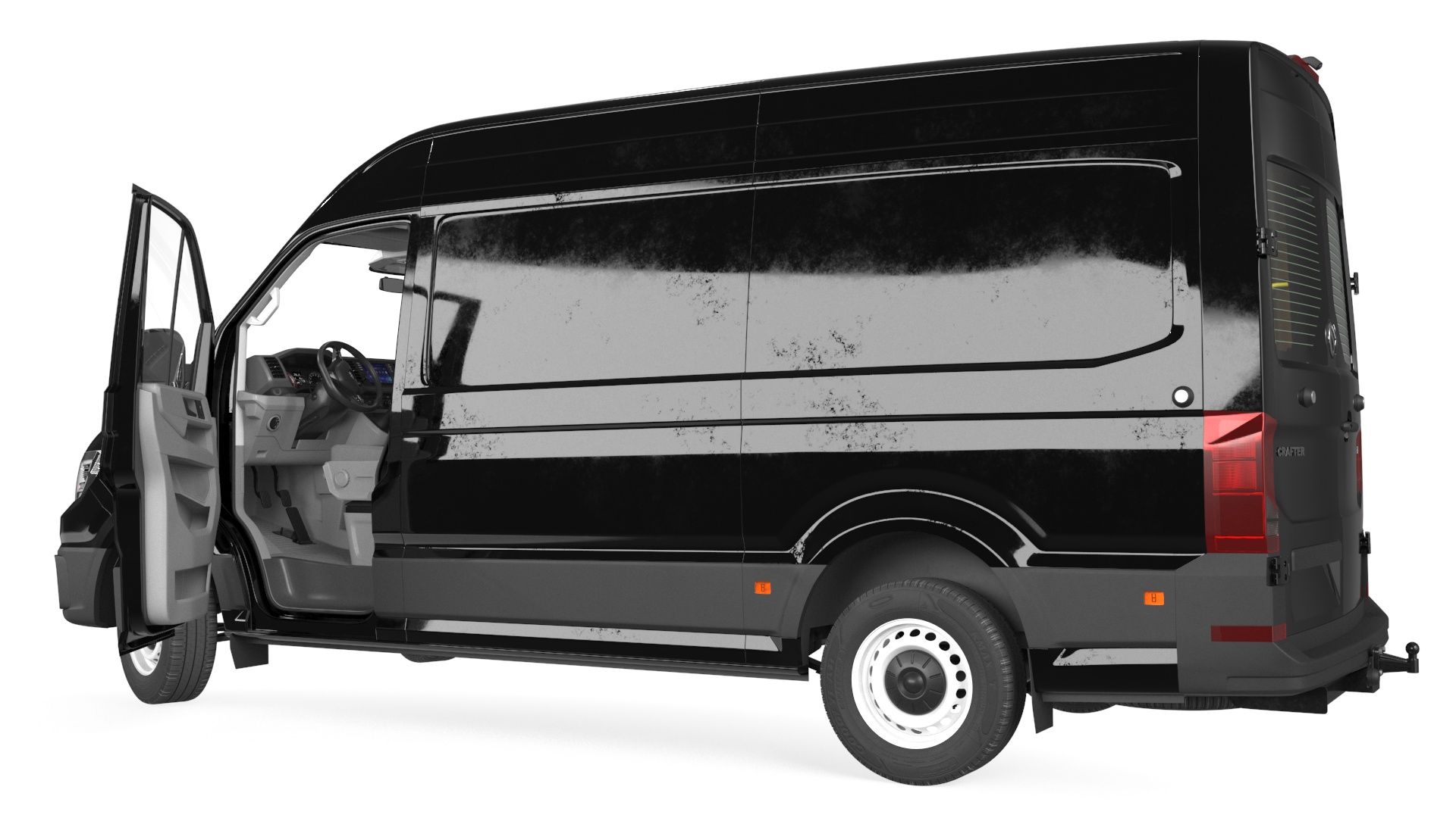 3D Volkswagen Crafter Van 2024 Black Color Rigged