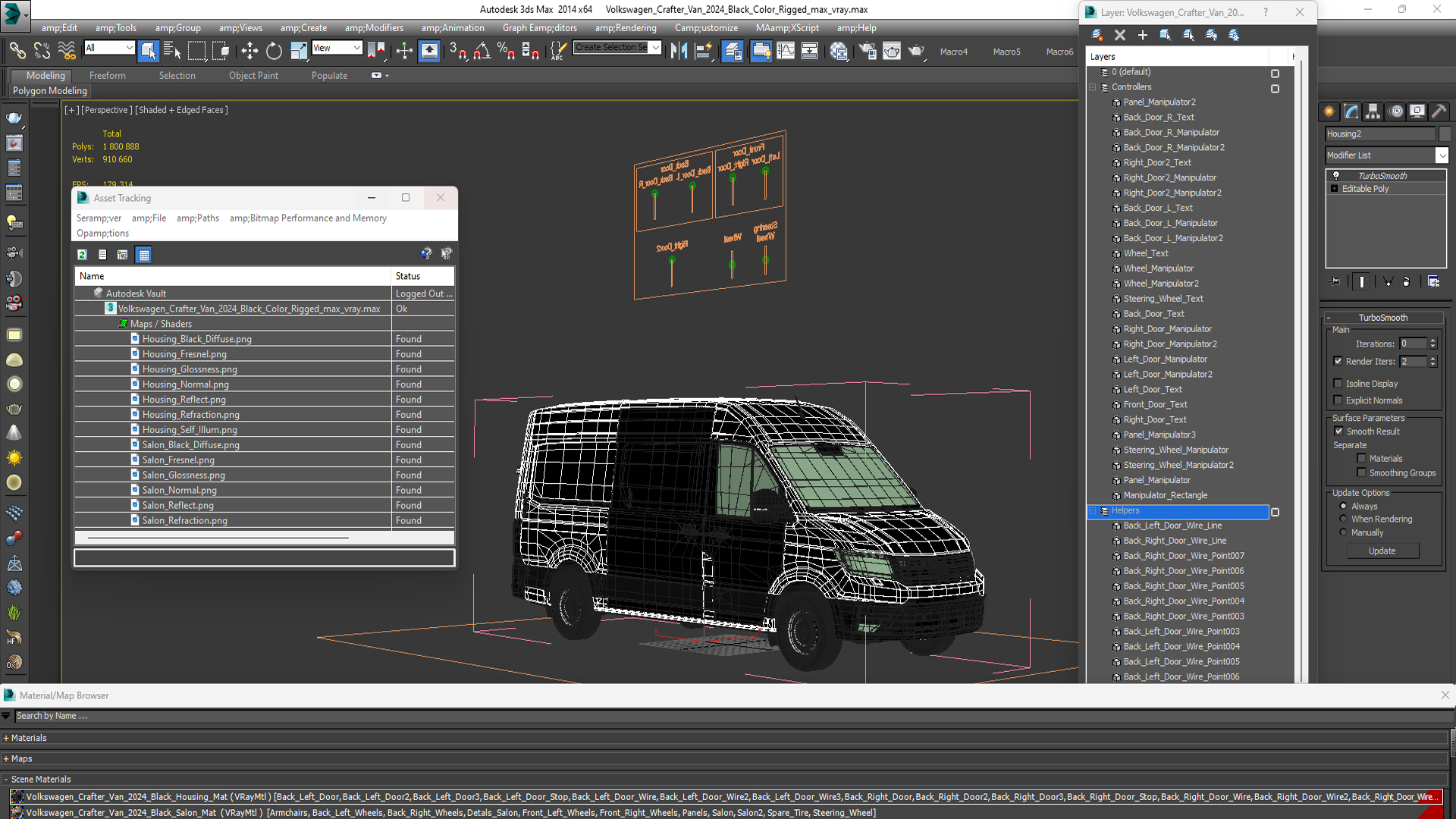3D Volkswagen Crafter Van 2024 Black Color Rigged