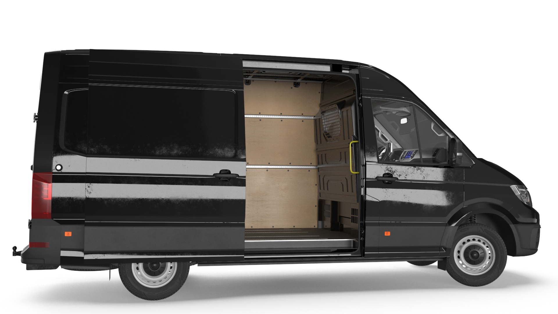 3D Volkswagen Crafter Van 2024 Black Color Rigged