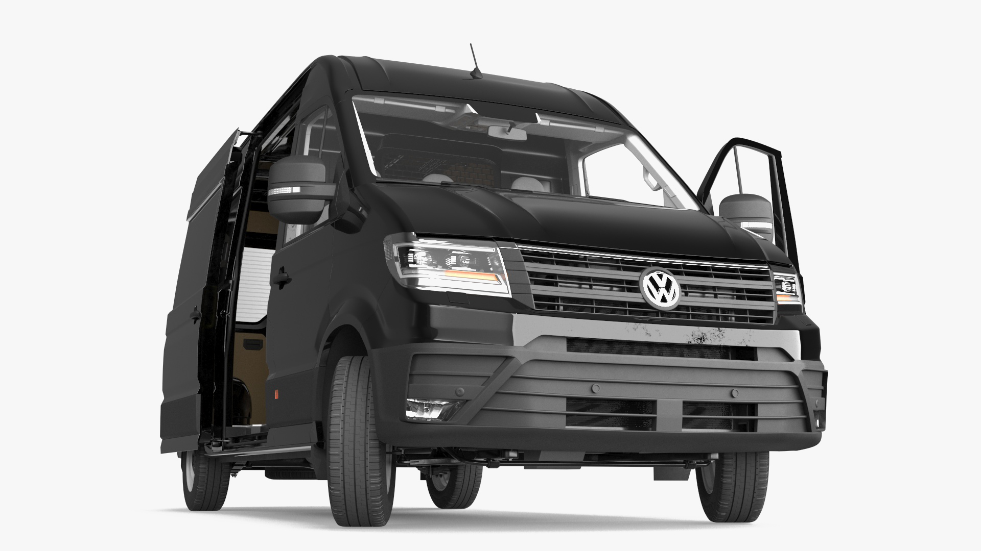 3D Volkswagen Crafter Van 2024 Black Color Rigged