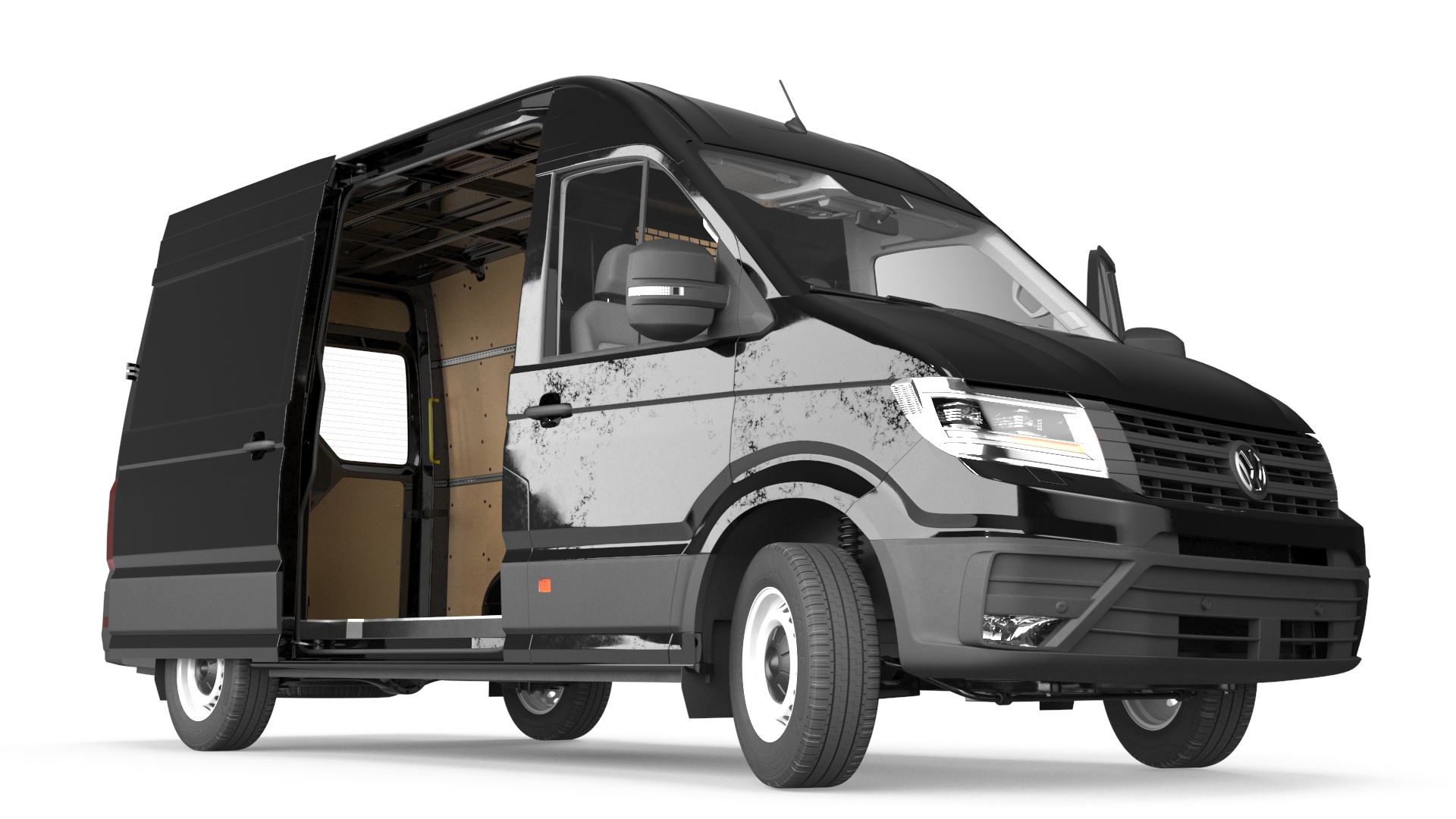 3D Volkswagen Crafter Van 2024 Black Color Rigged