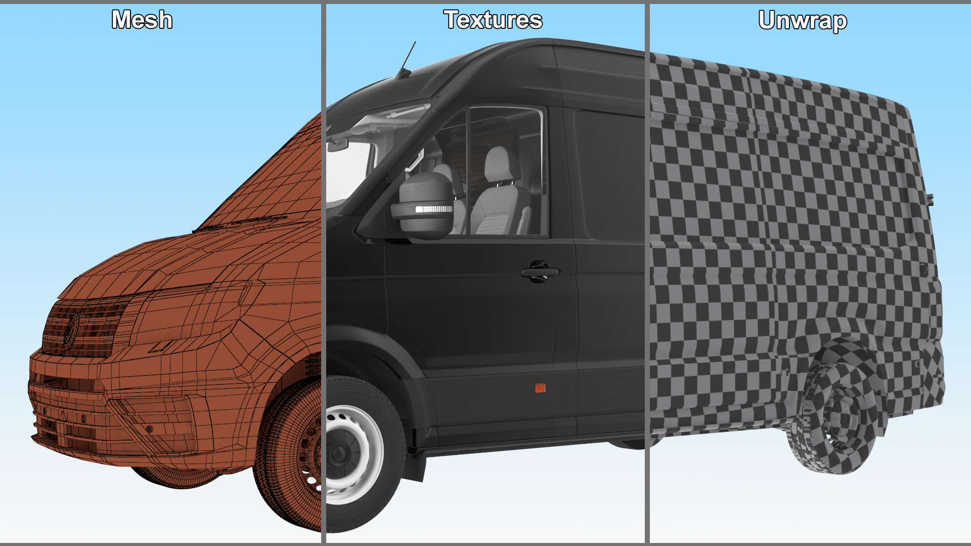 3D Volkswagen Crafter Van 2024 Black Color Rigged