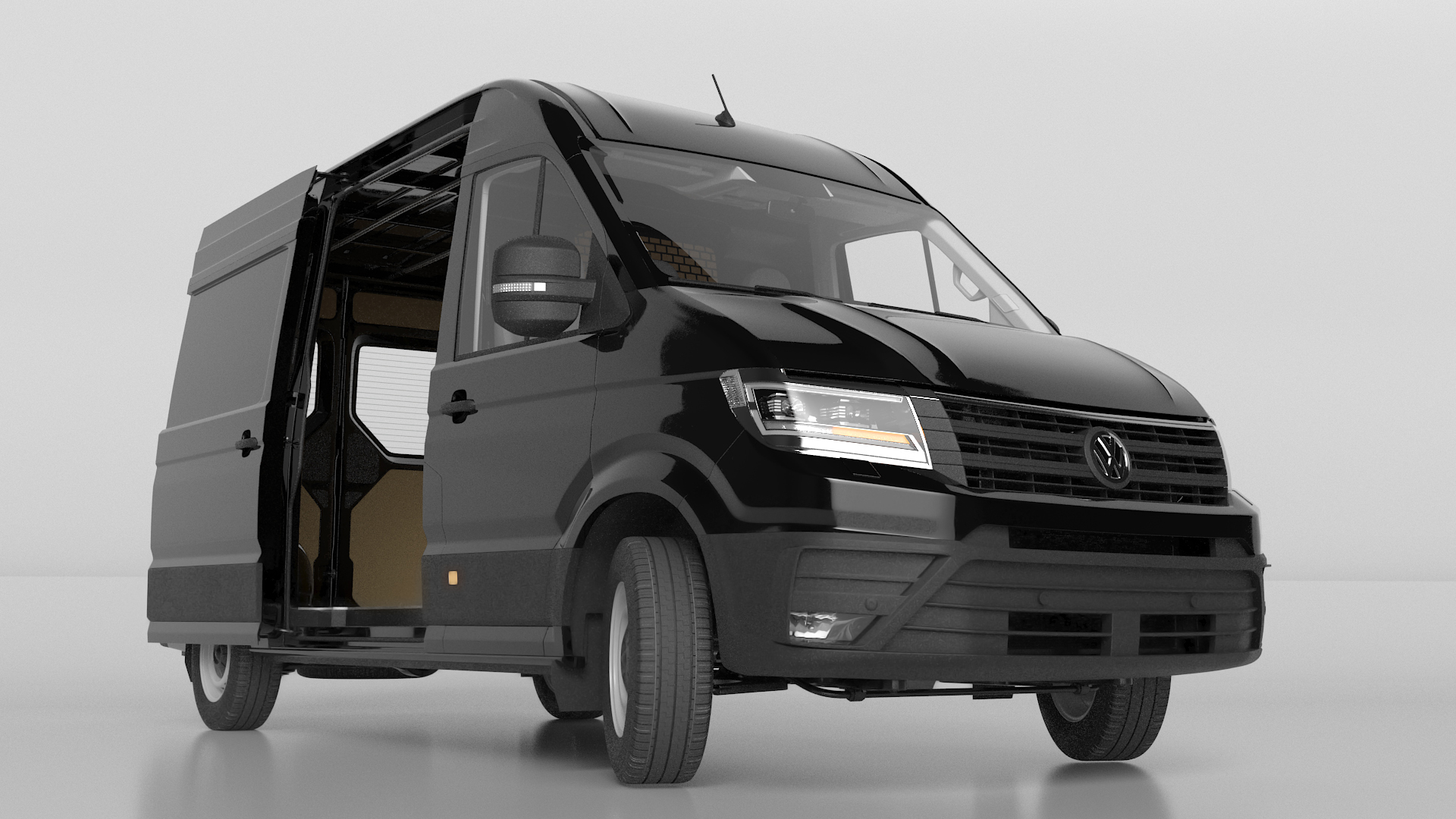 3D Volkswagen Crafter Van 2024 Black Color Rigged