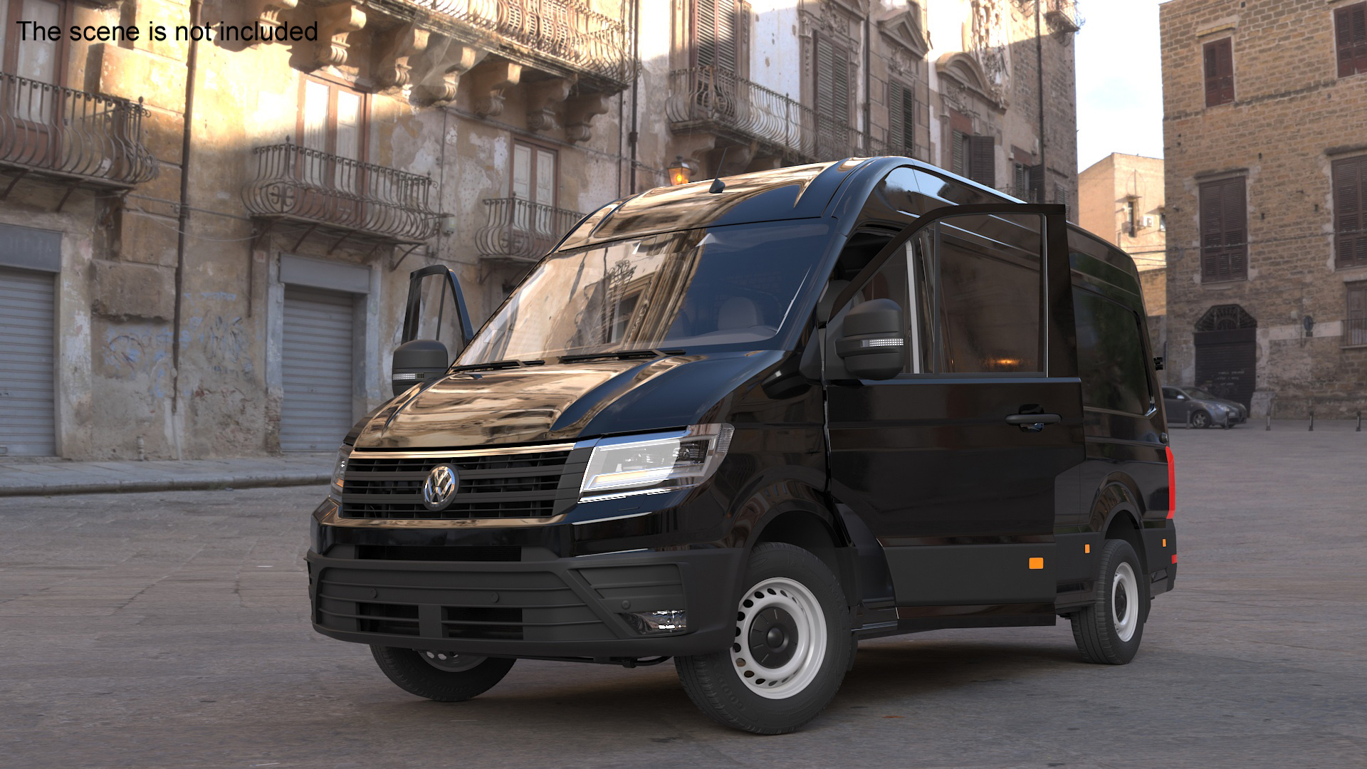 3D Volkswagen Crafter Van 2024 Black Color Rigged